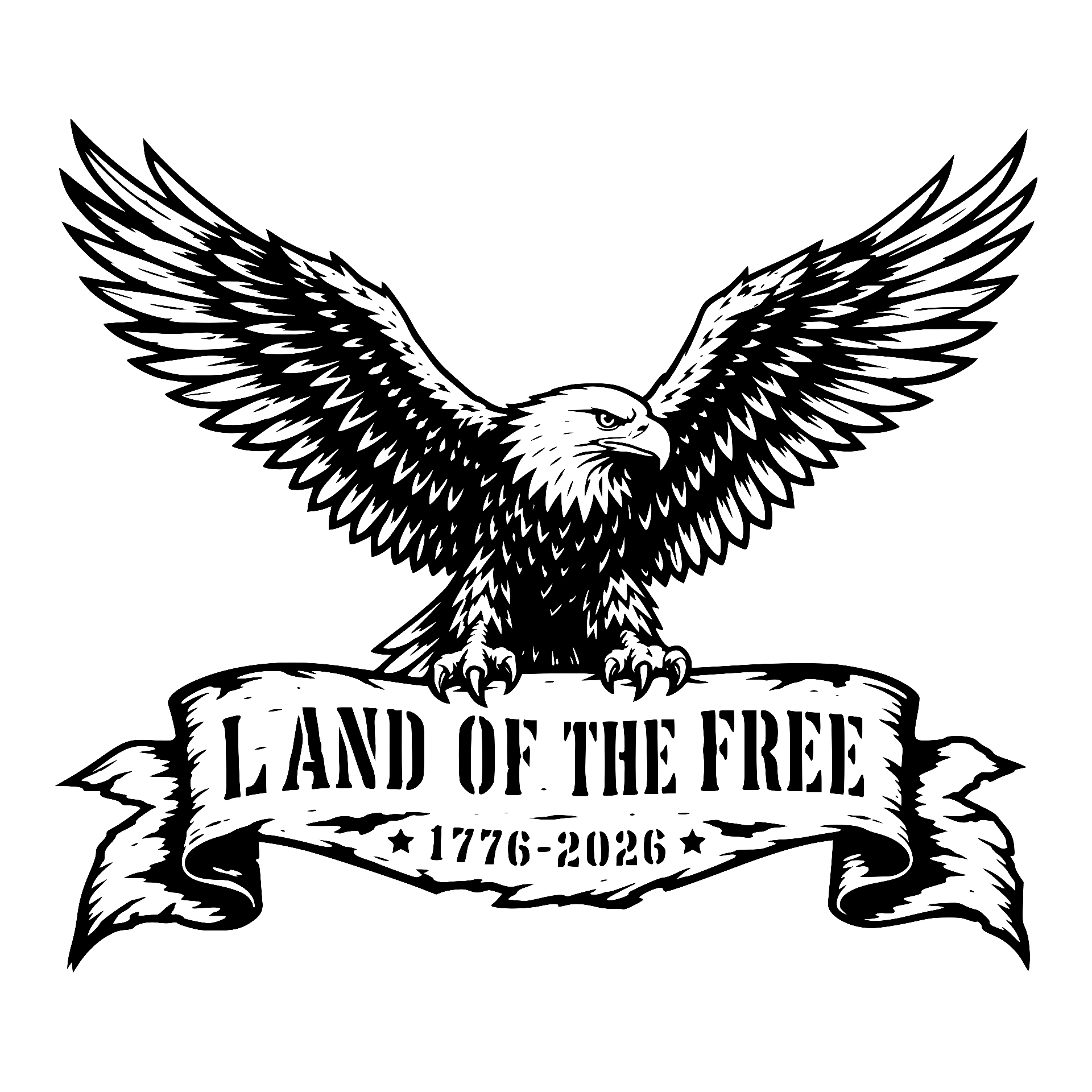 Eagle with Land of the Free banner 1776-2026