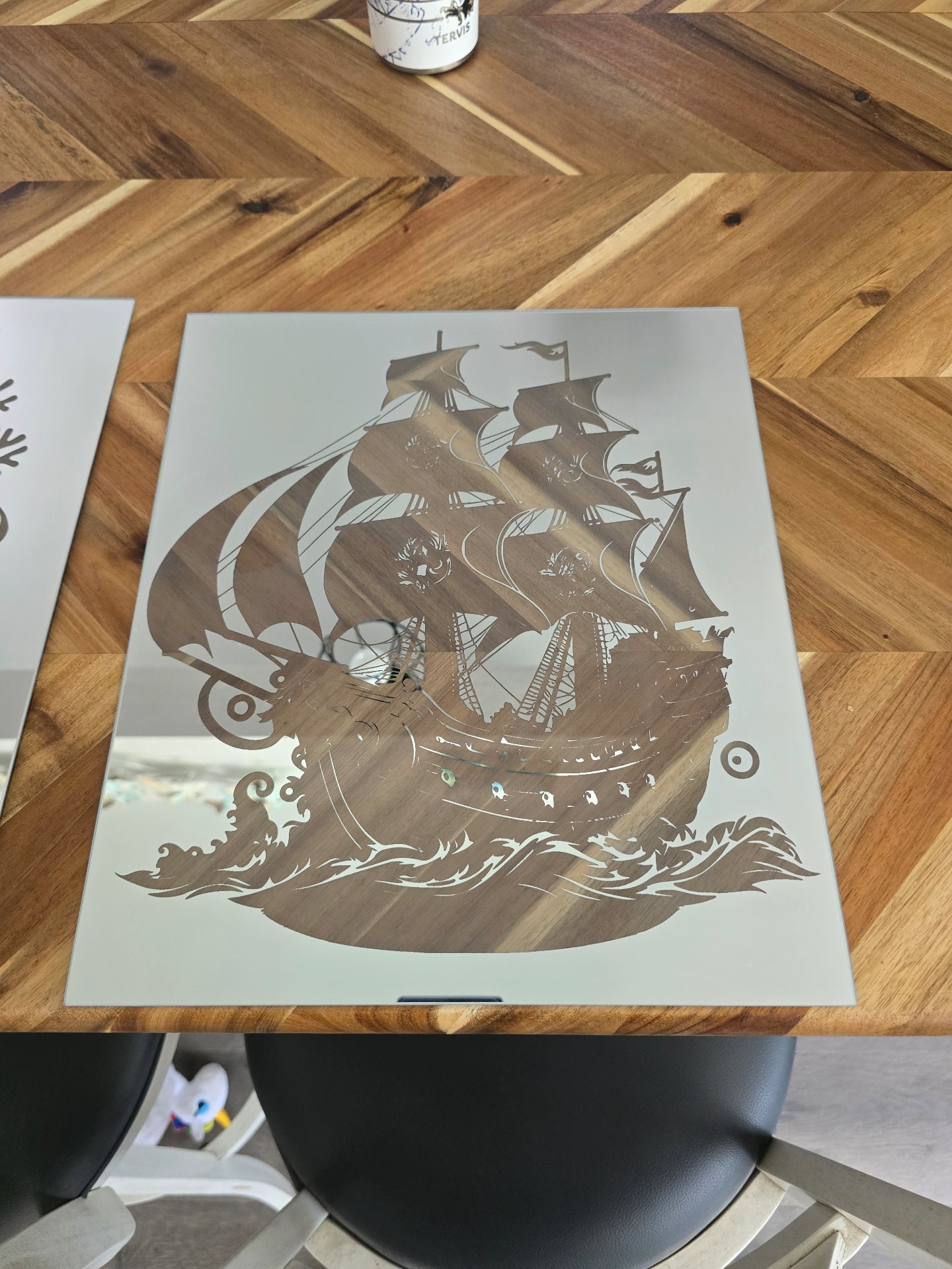 Ghost ship and kraken etched mirror