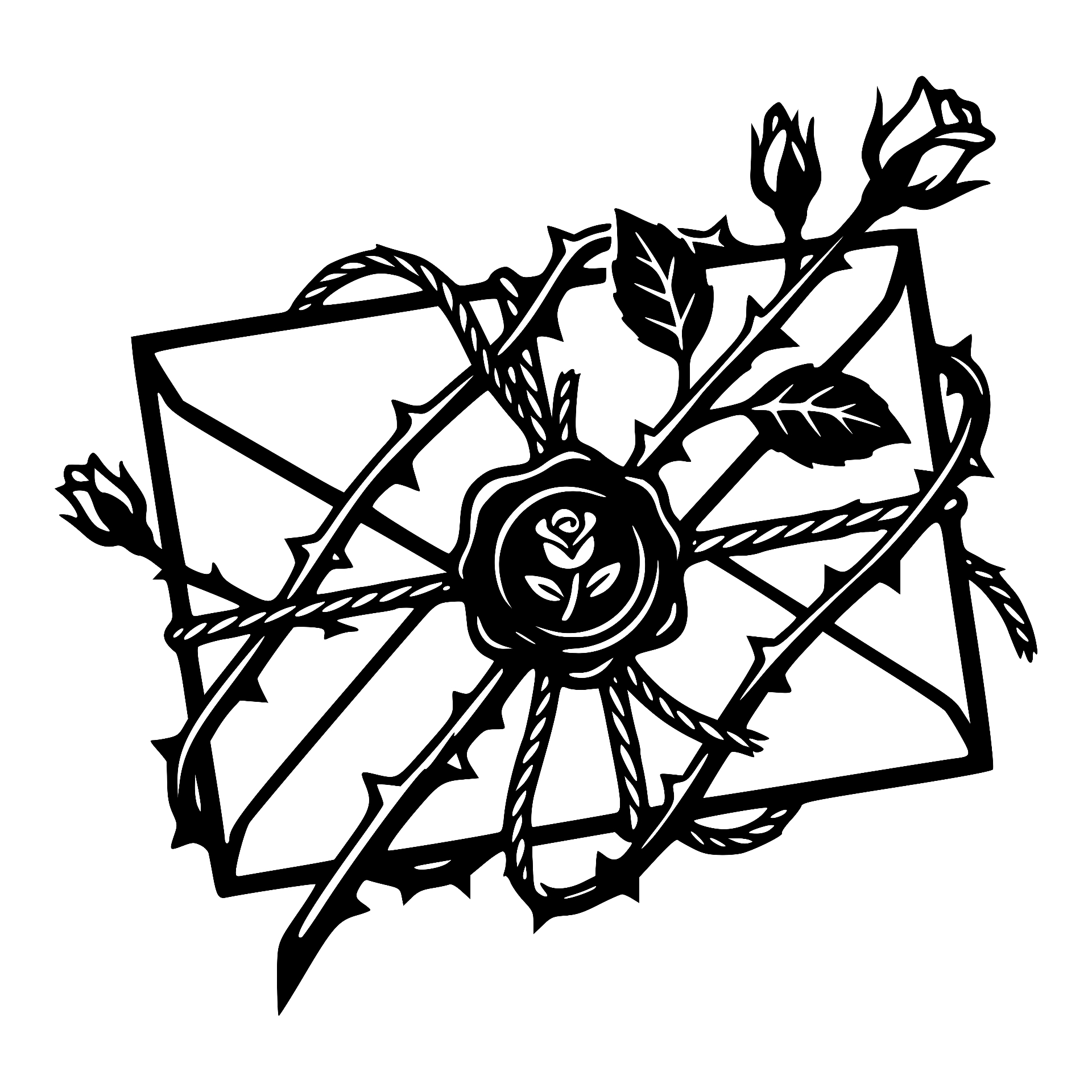 Wax-sealed envelope wrapped in thorny rose stems