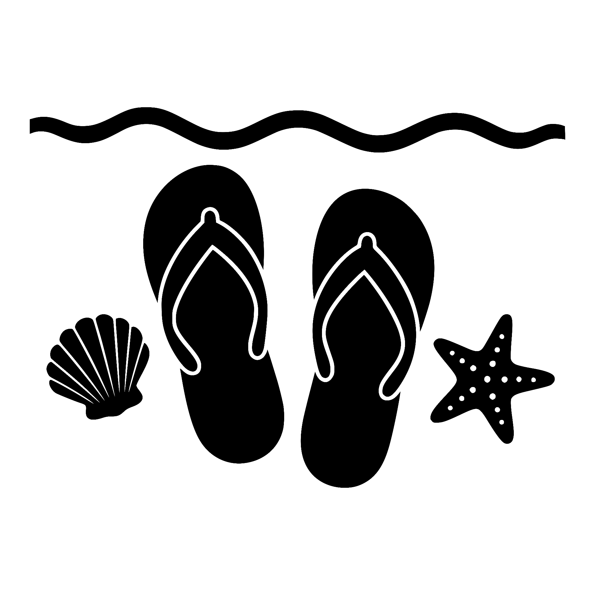 Flip flops with seashell and starfish silhouette