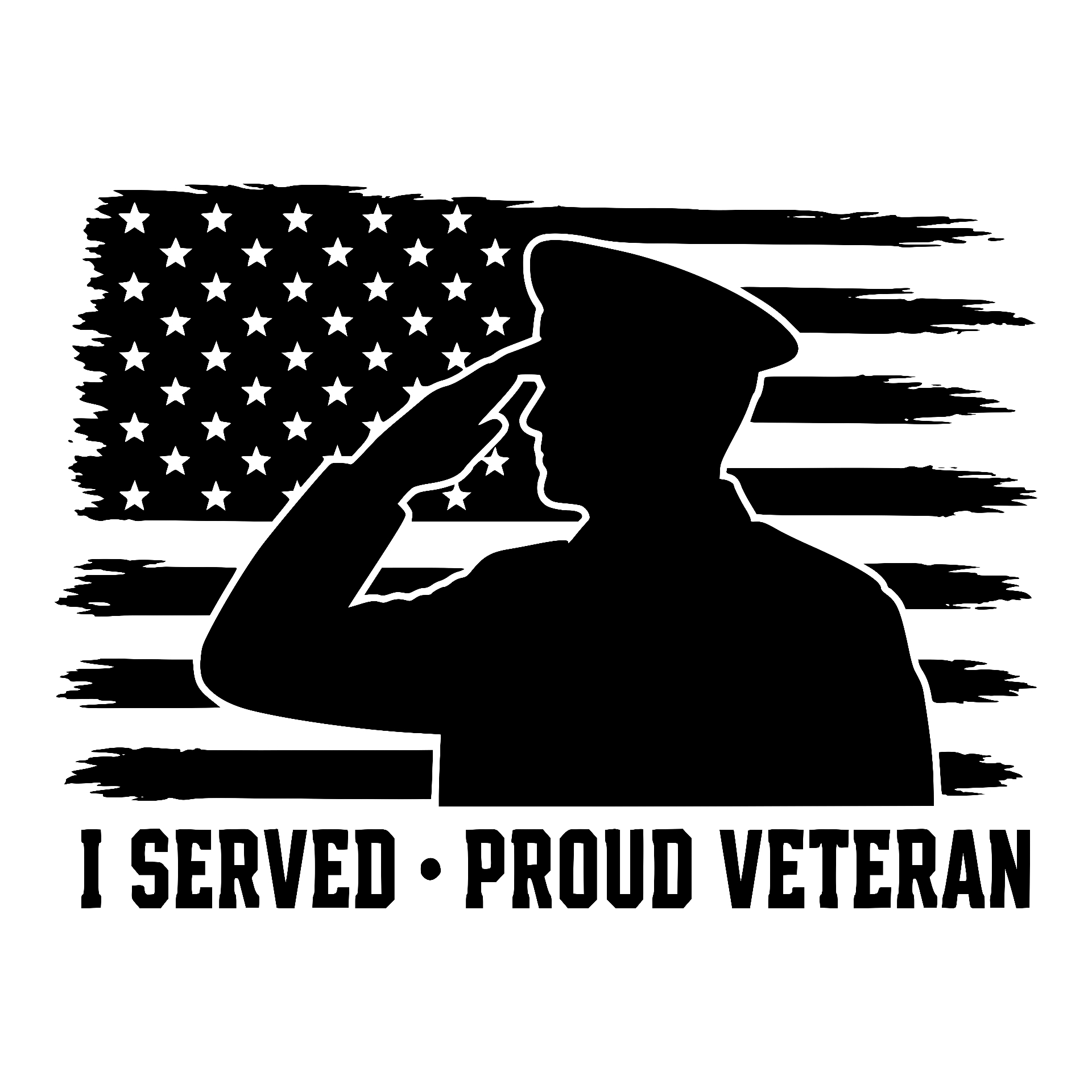 Saluting soldier over American flag, I Served Proud Veteran