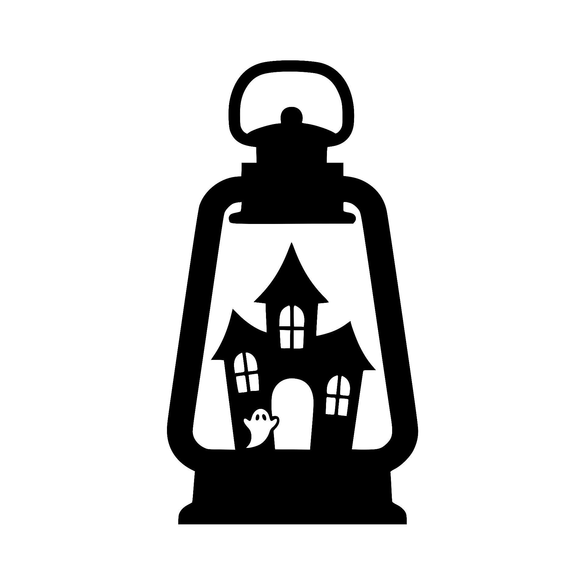 Haunted house and ghost inside a vintage lantern
