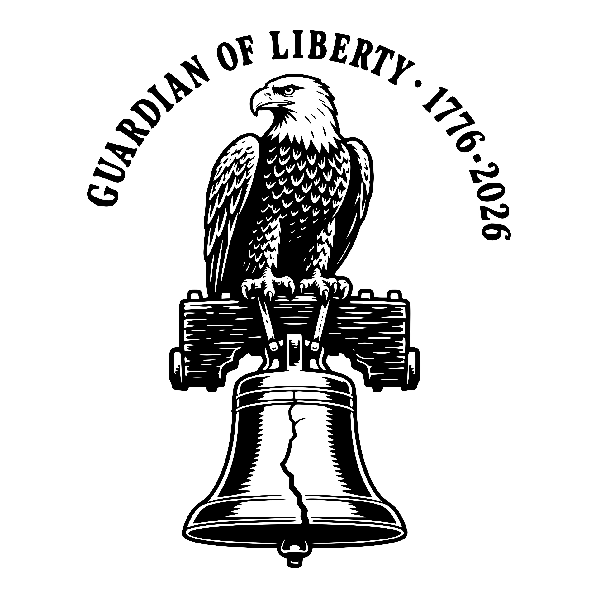 Eagle perched on Liberty Bell, Guardian of Liberty 1776-2026