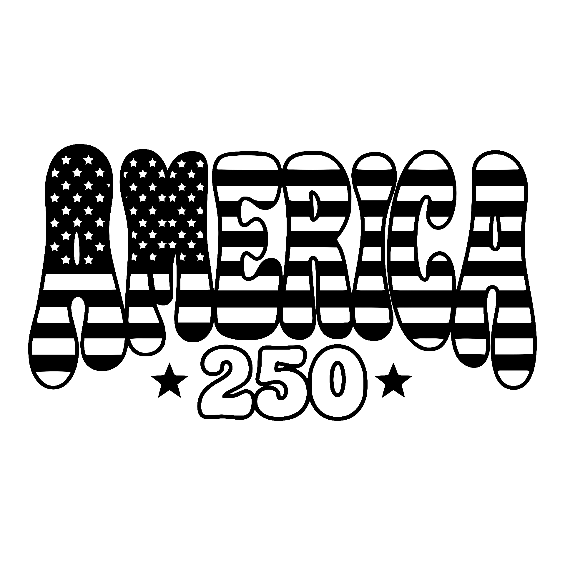 Retro flag-filled America 250 lettering