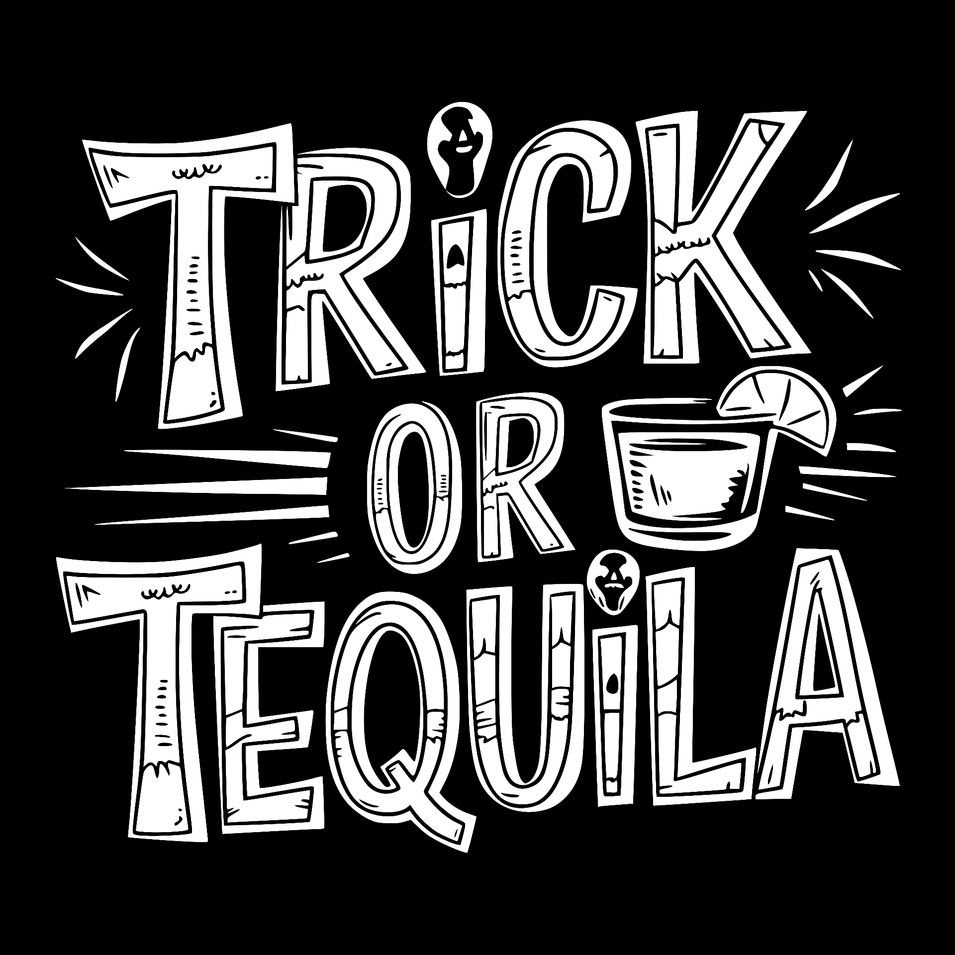 Trick or Tequila hand-lettering with shot glass