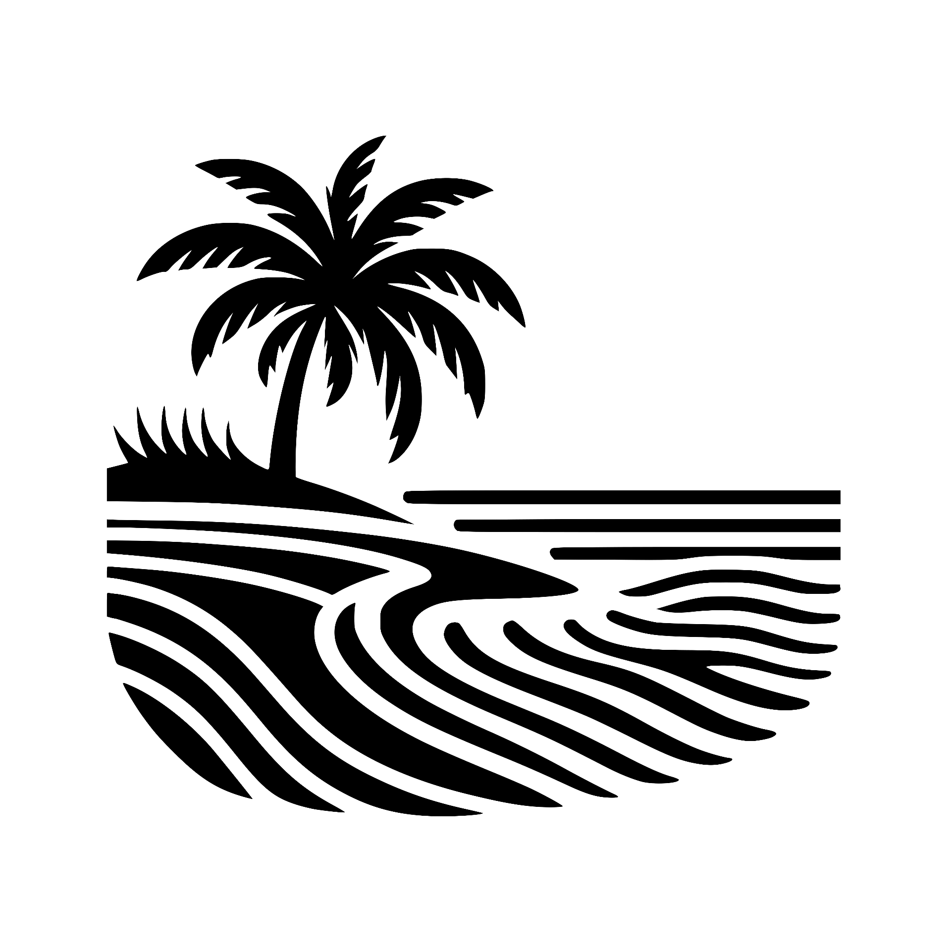 Palm tree with stylized beach waves silhouette