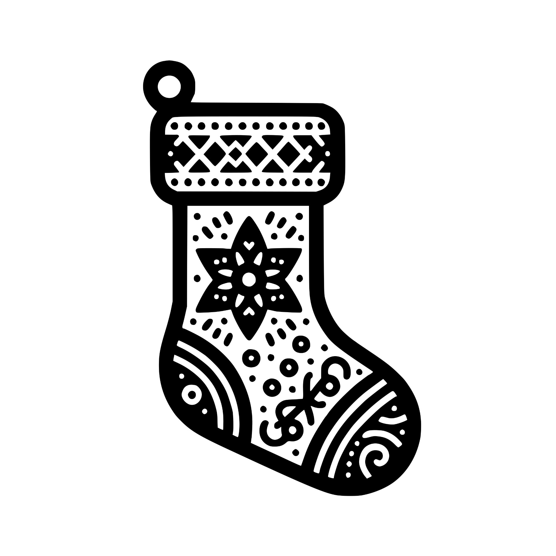Christmas stocking with Nordic star and folk patterns