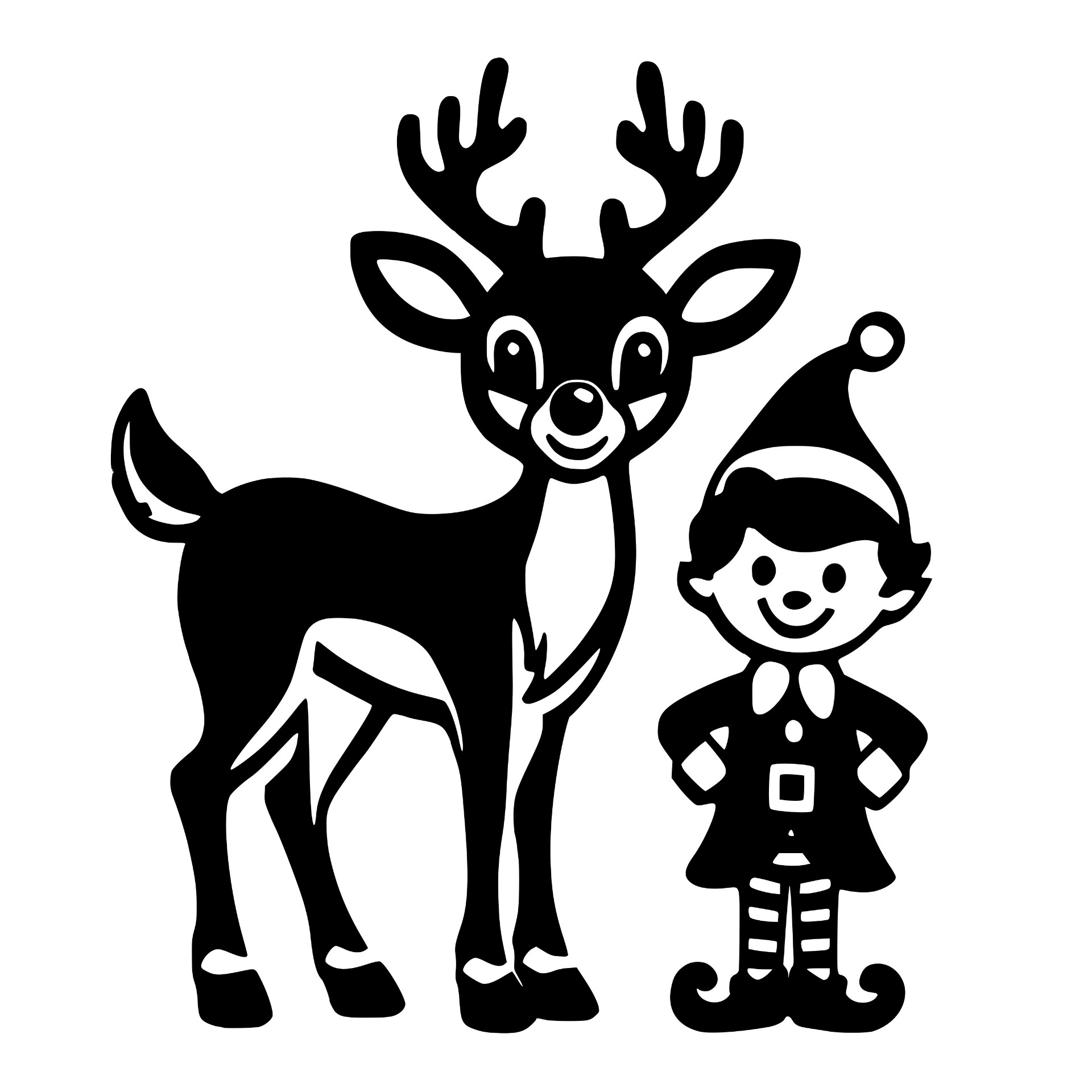 Reindeer and elf Christmas buddies standing together