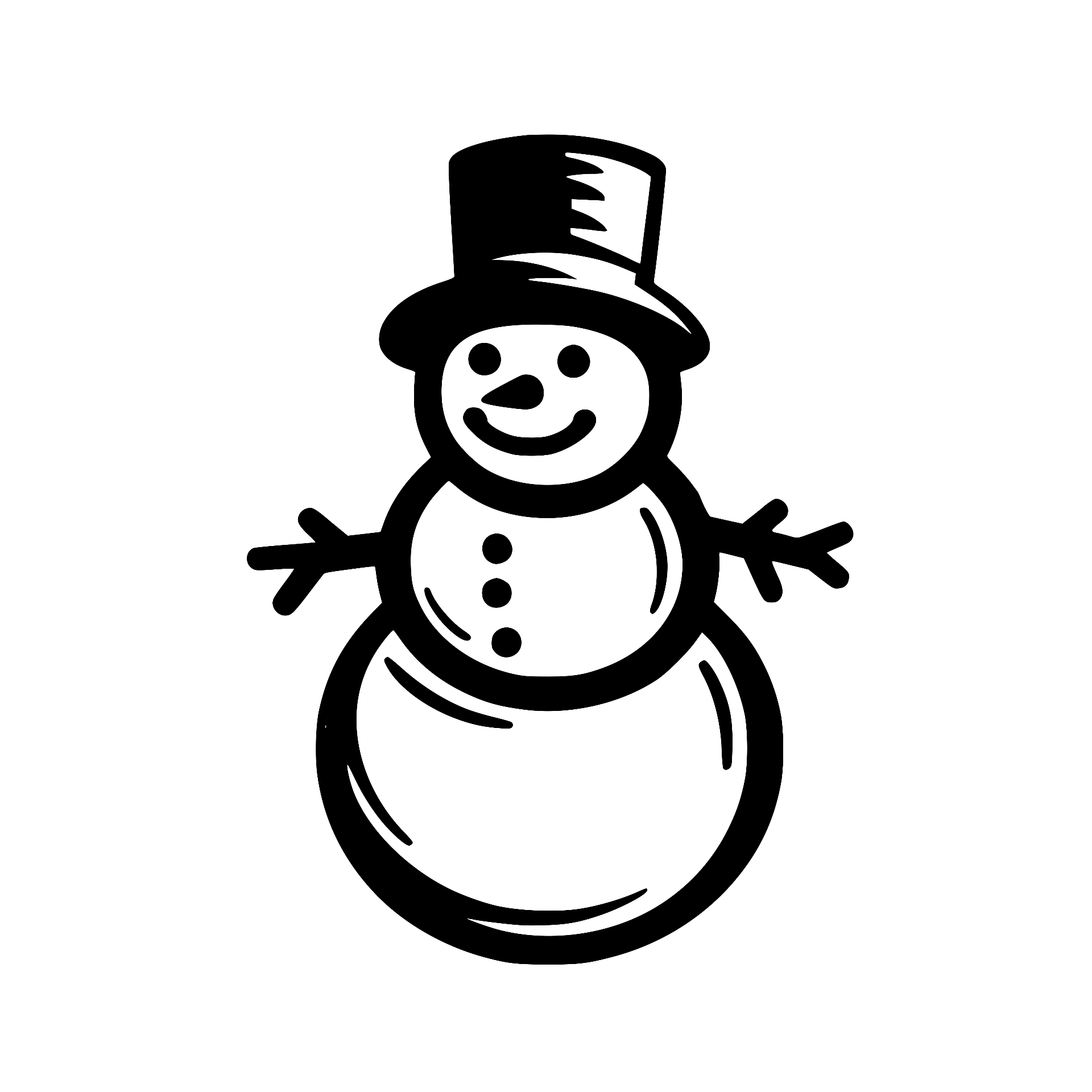 Smiling snowman wearing a top hat