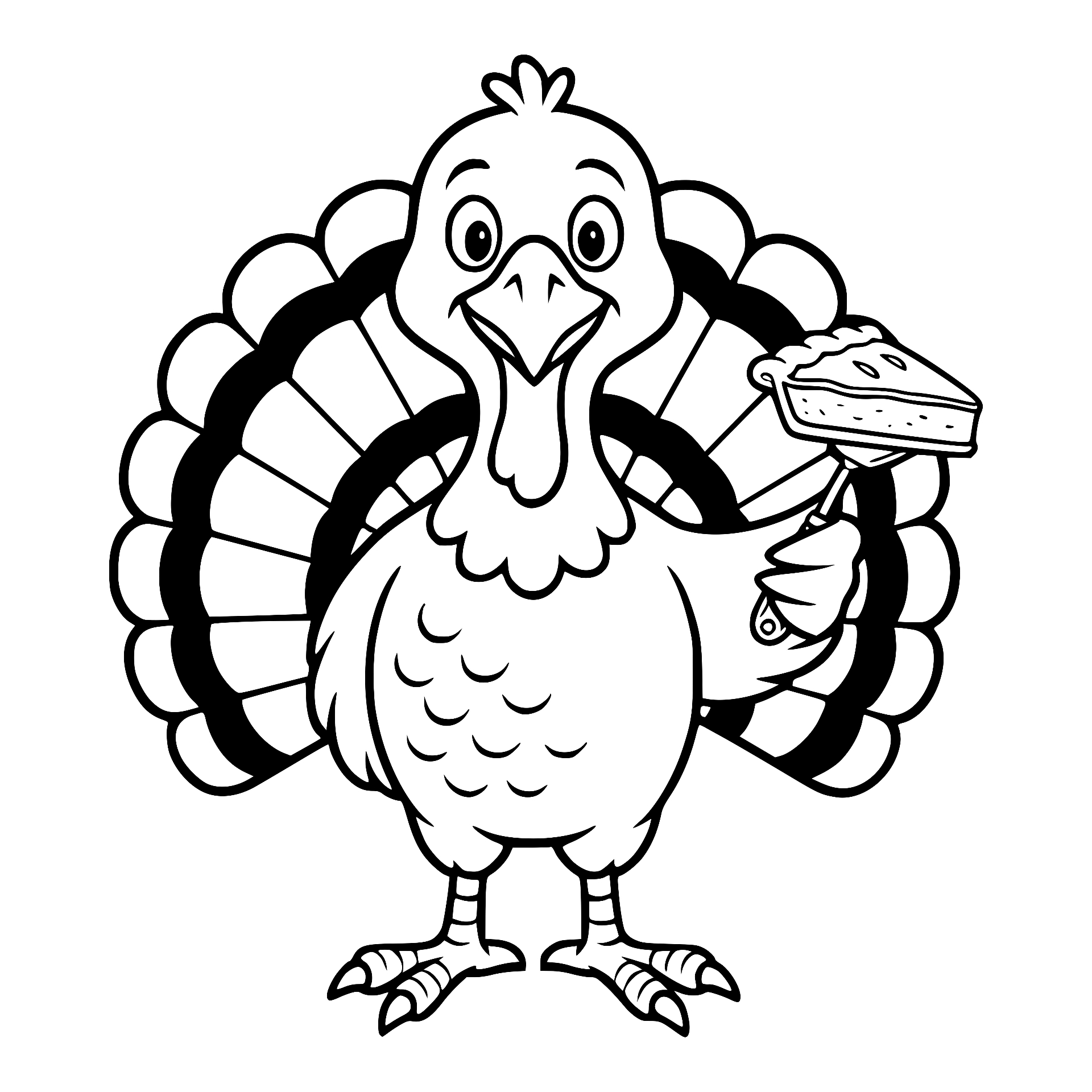Turkey holding a slice of pie on a fork