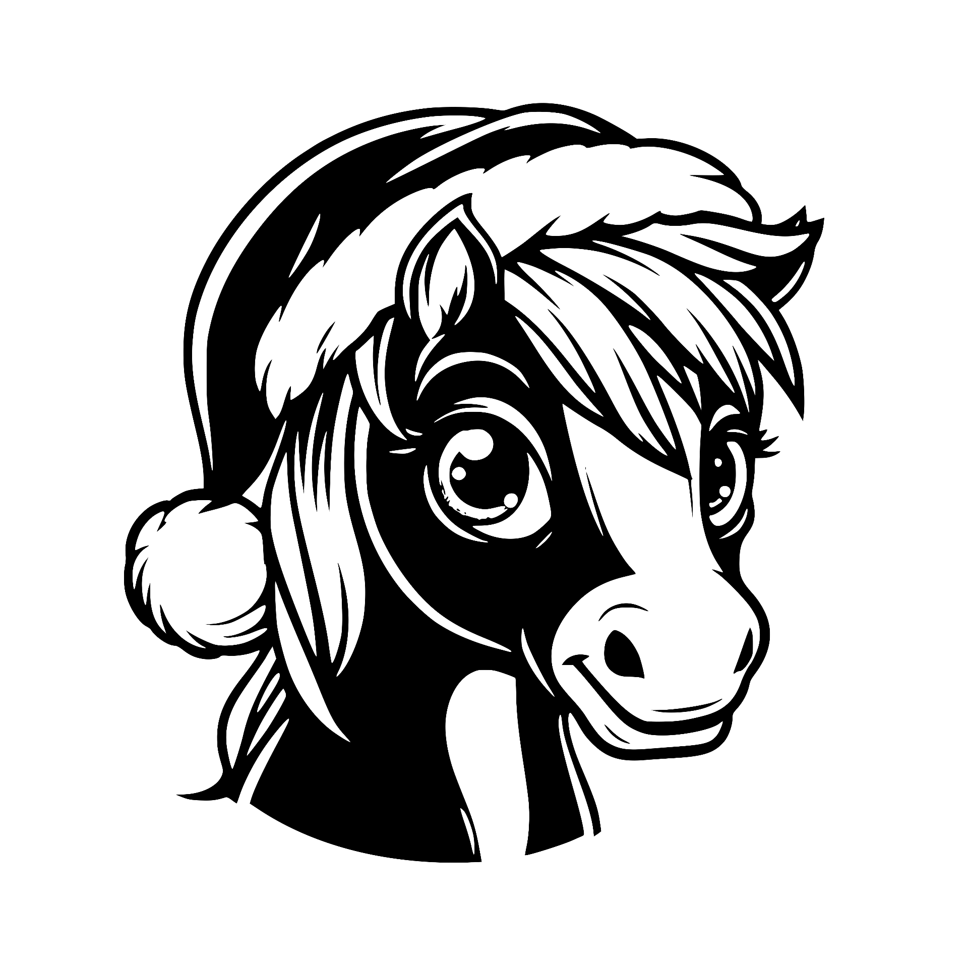 Cute Clydesdale horse wearing a Santa hat