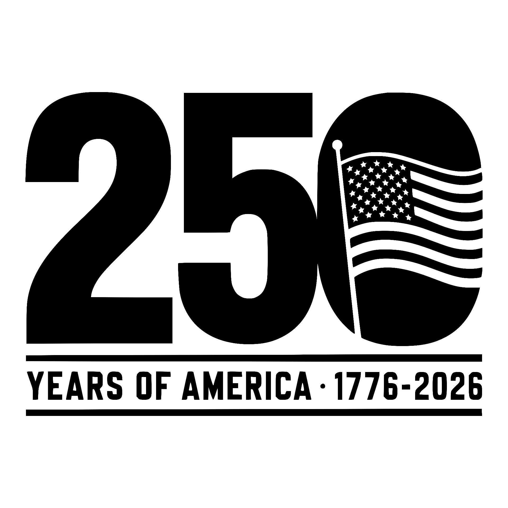 250 with waving flag, Years of America 1776-2026