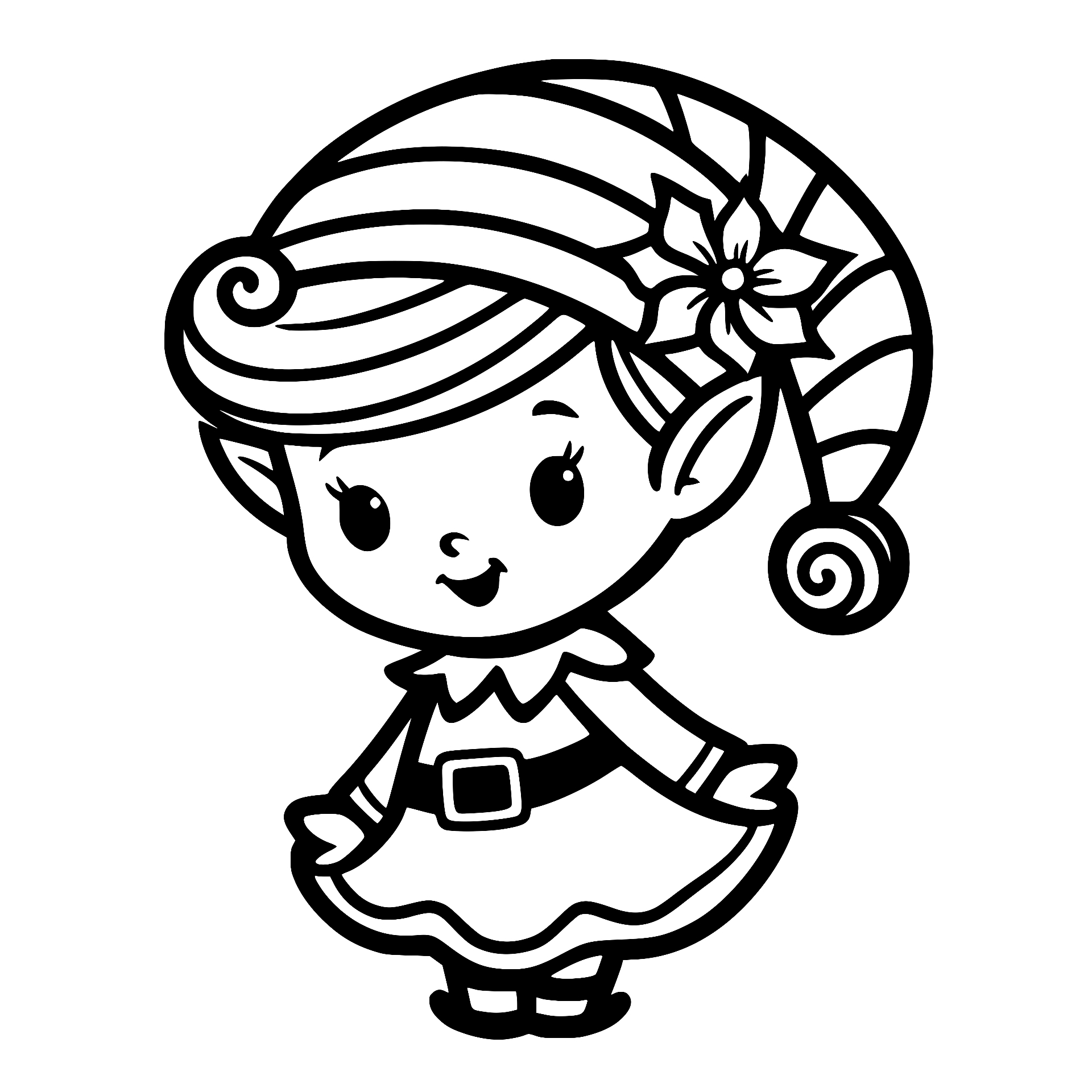 Adorable Christmas elf in a dress and striped hat