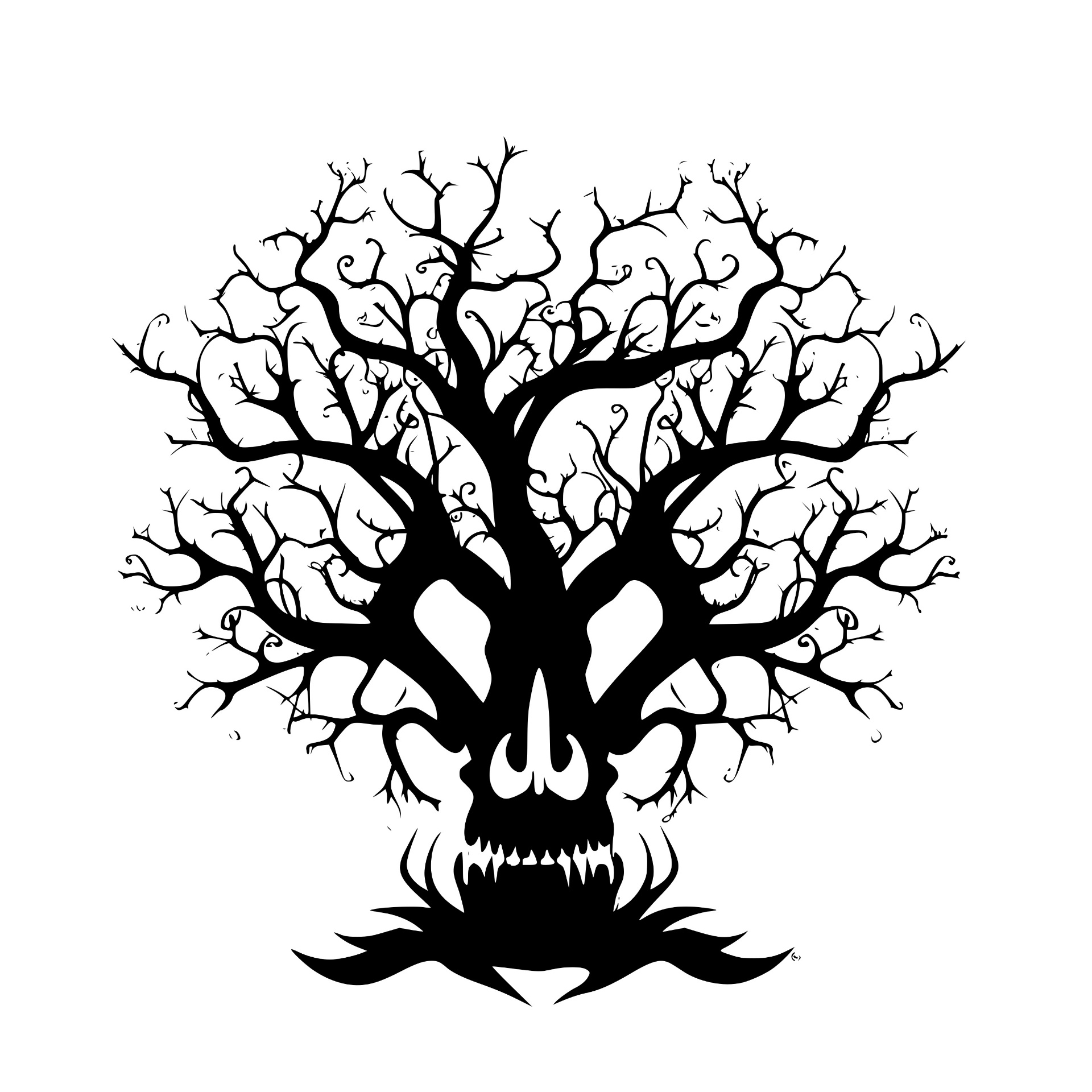 Twisted tree forming a fanged demon face