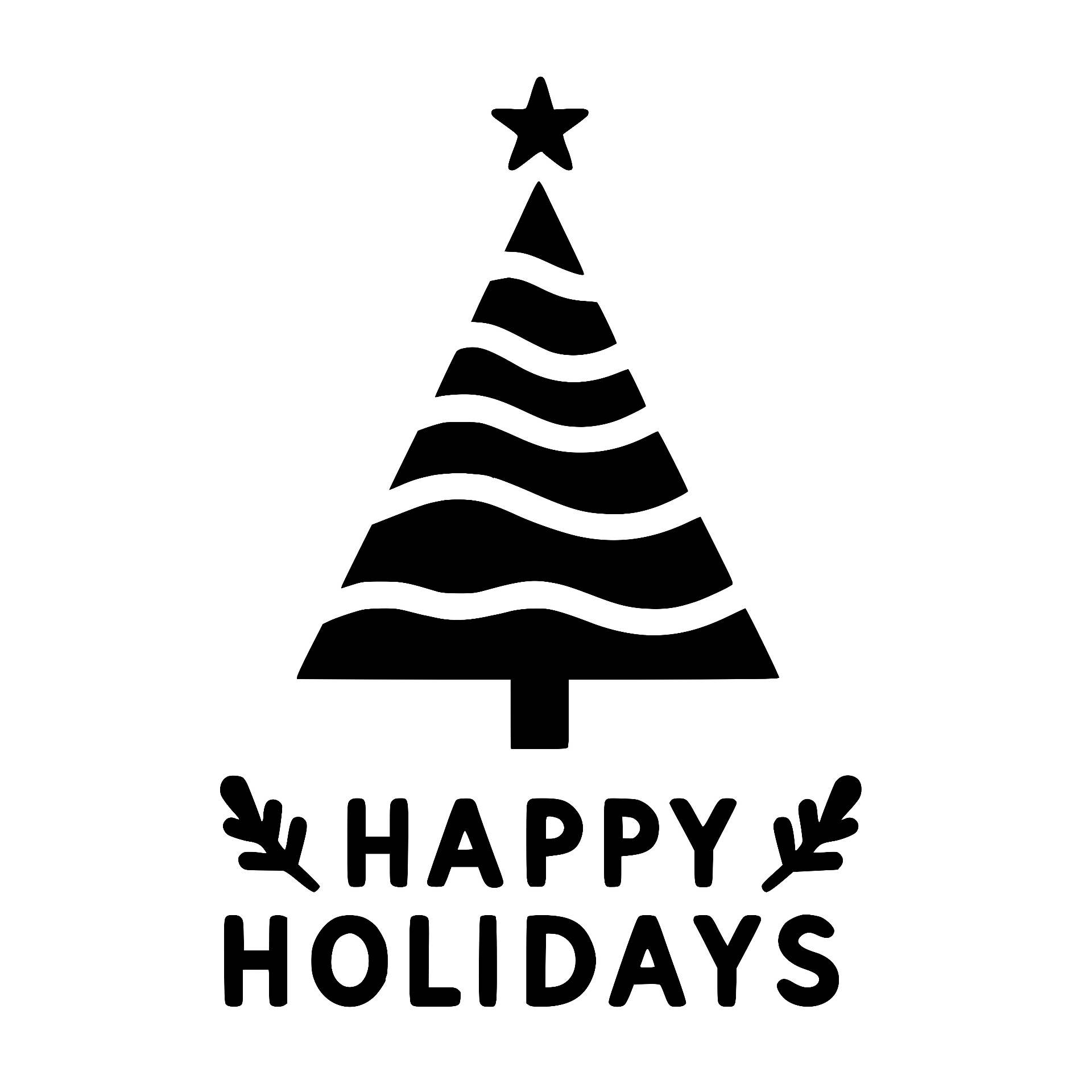 Christmas tree with star and Happy Holidays greeting