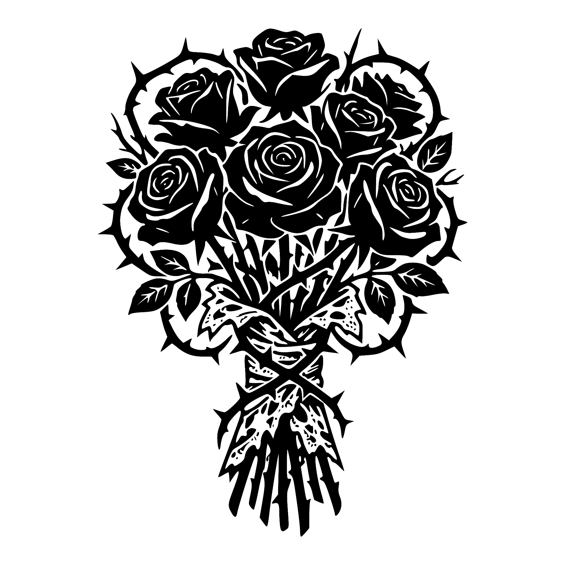 Bouquet of roses wrapped with thorny stems