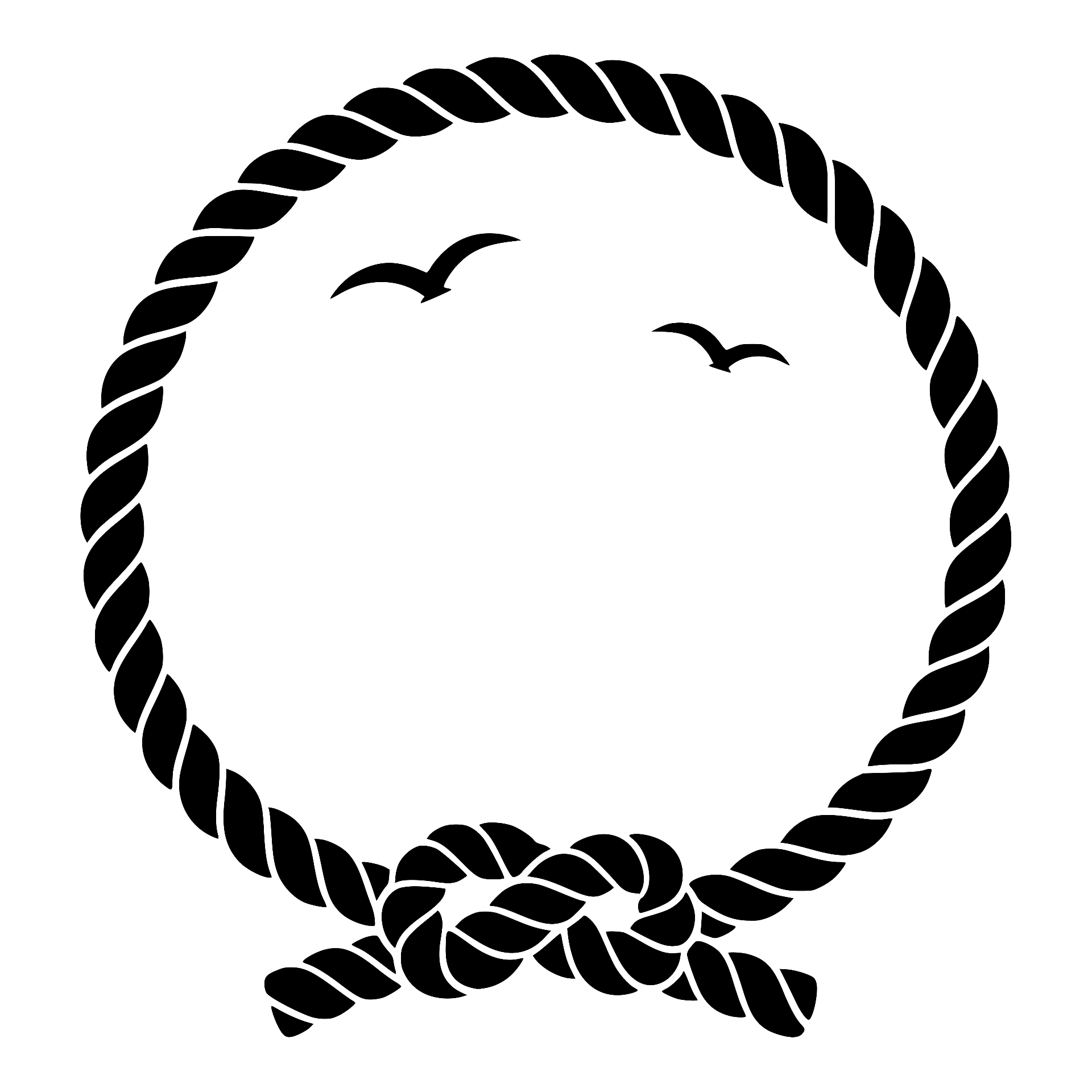 Round rope wreath with seagulls silhouette