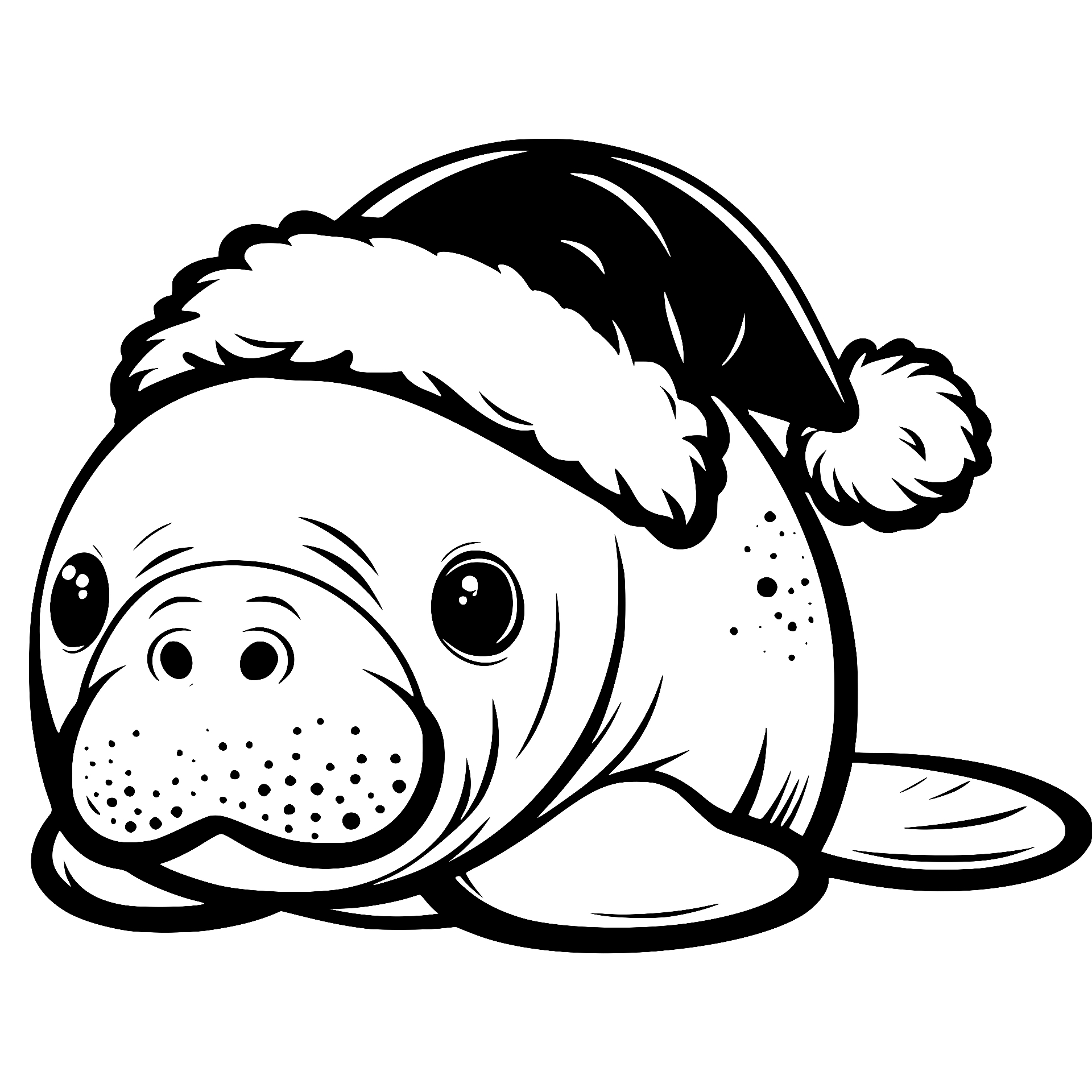 Resting manatee wearing a Santa hat