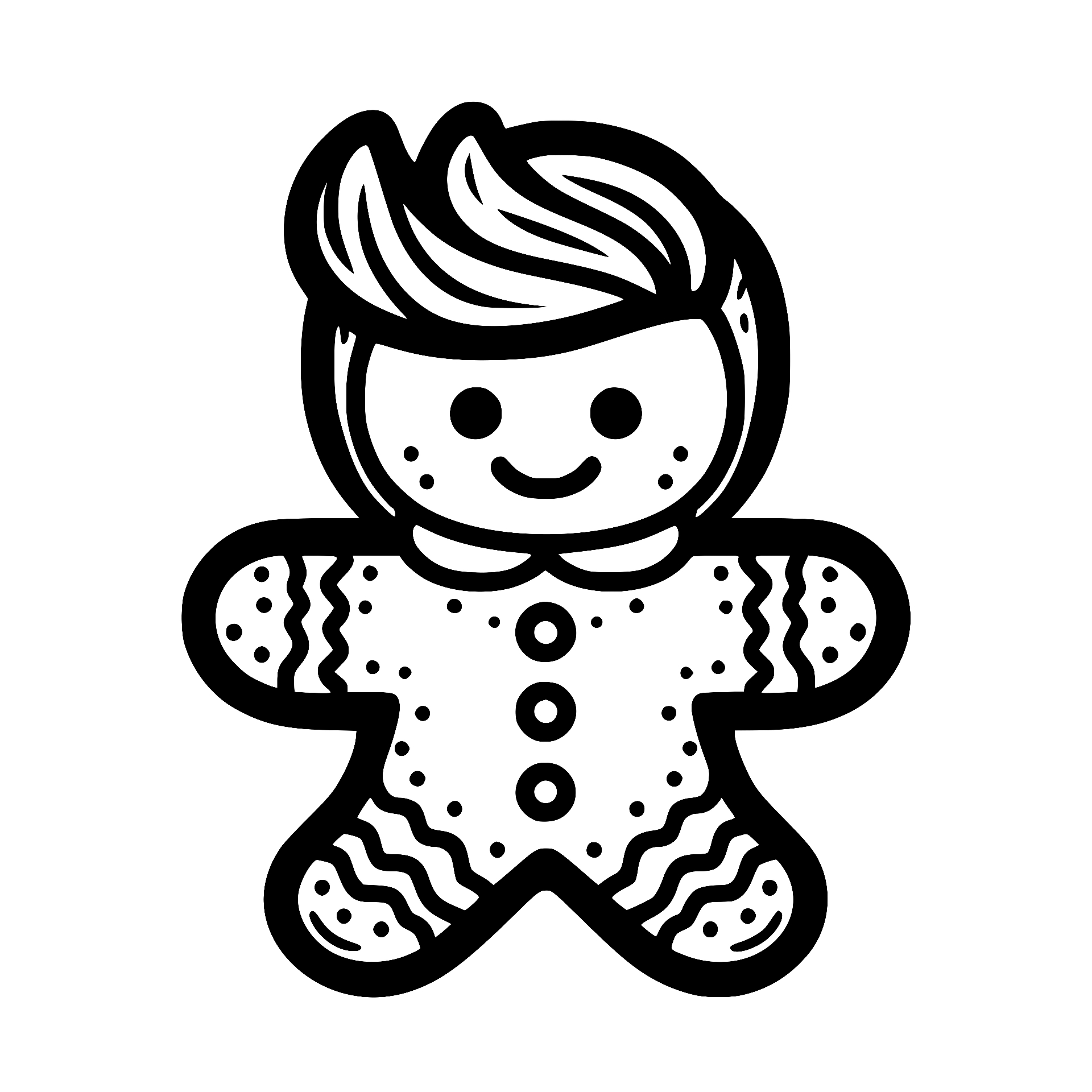Stylish gingerbread boy with swept hair and icing buttons