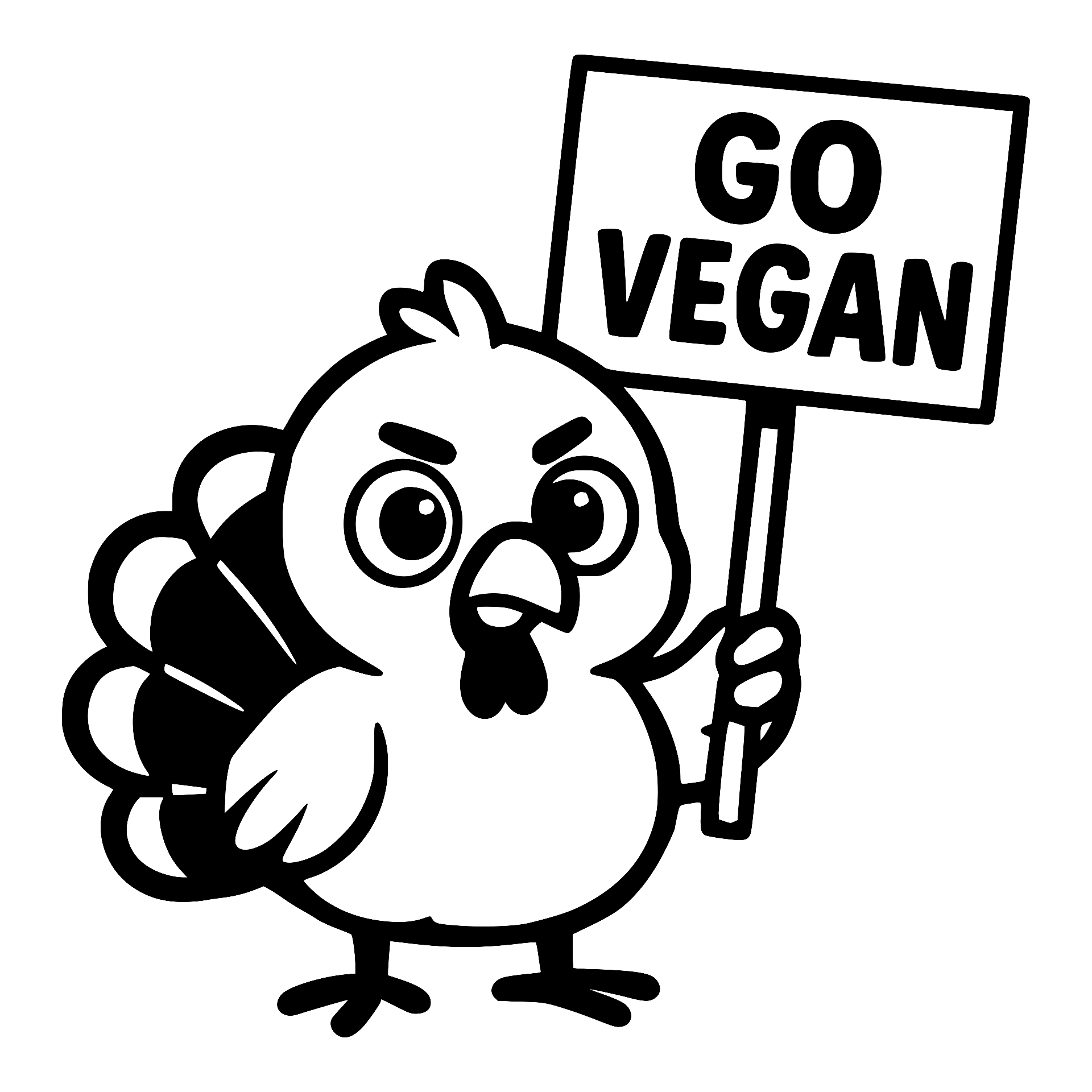 Turkey holding a Go Vegan protest sign