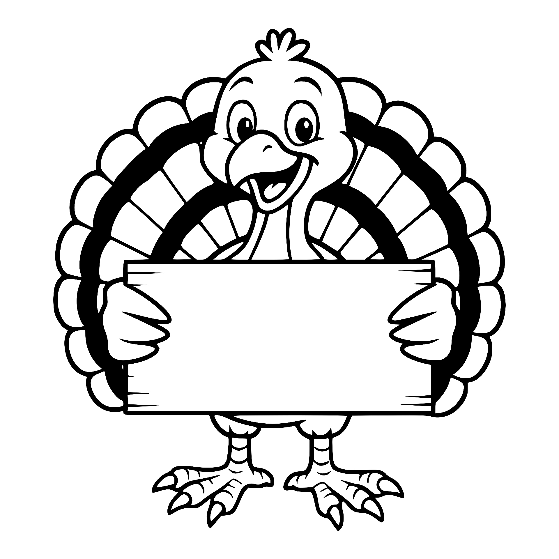 Turkey holding a blank wooden sign for a custom message