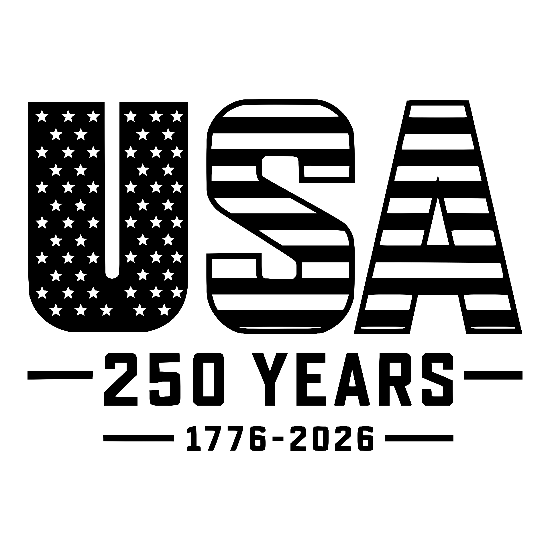 USA flag lettering, 250 Years 1776-2026