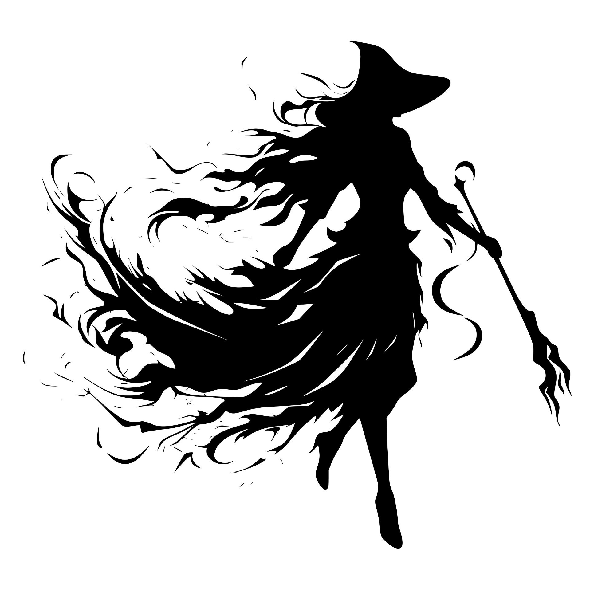 Witch with a broom dissolving into smoke