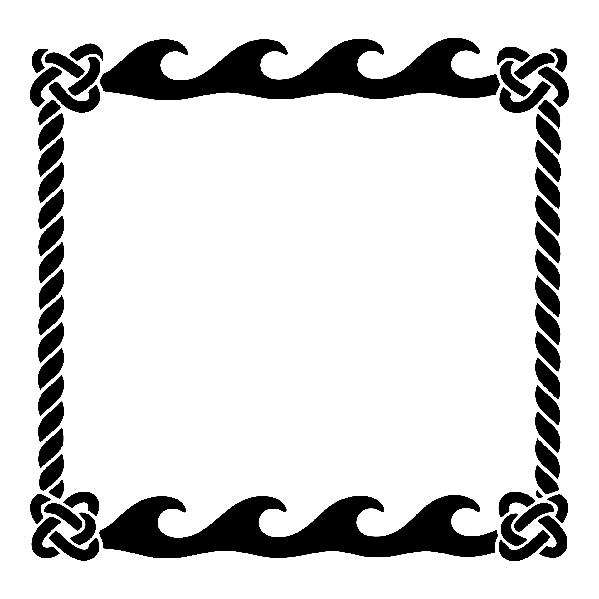 Square nautical frame with rope and waves silhouette