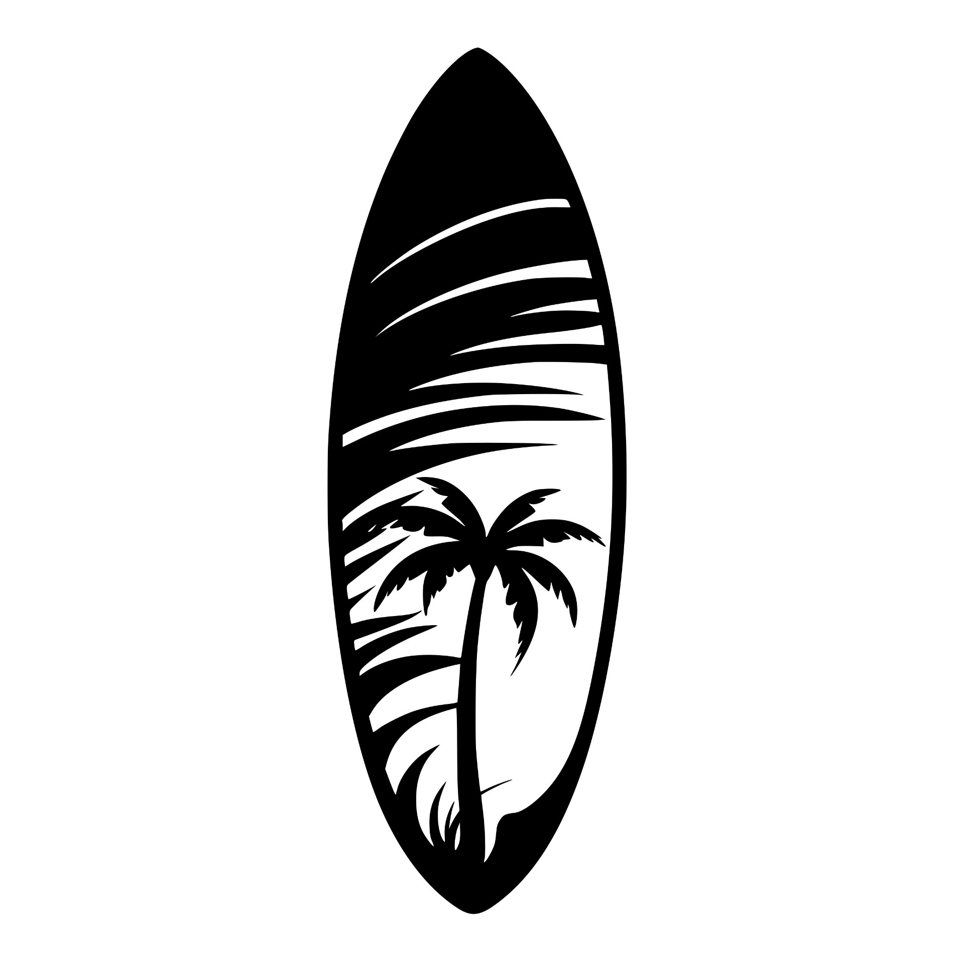 Surfboard with palm tree silhouette