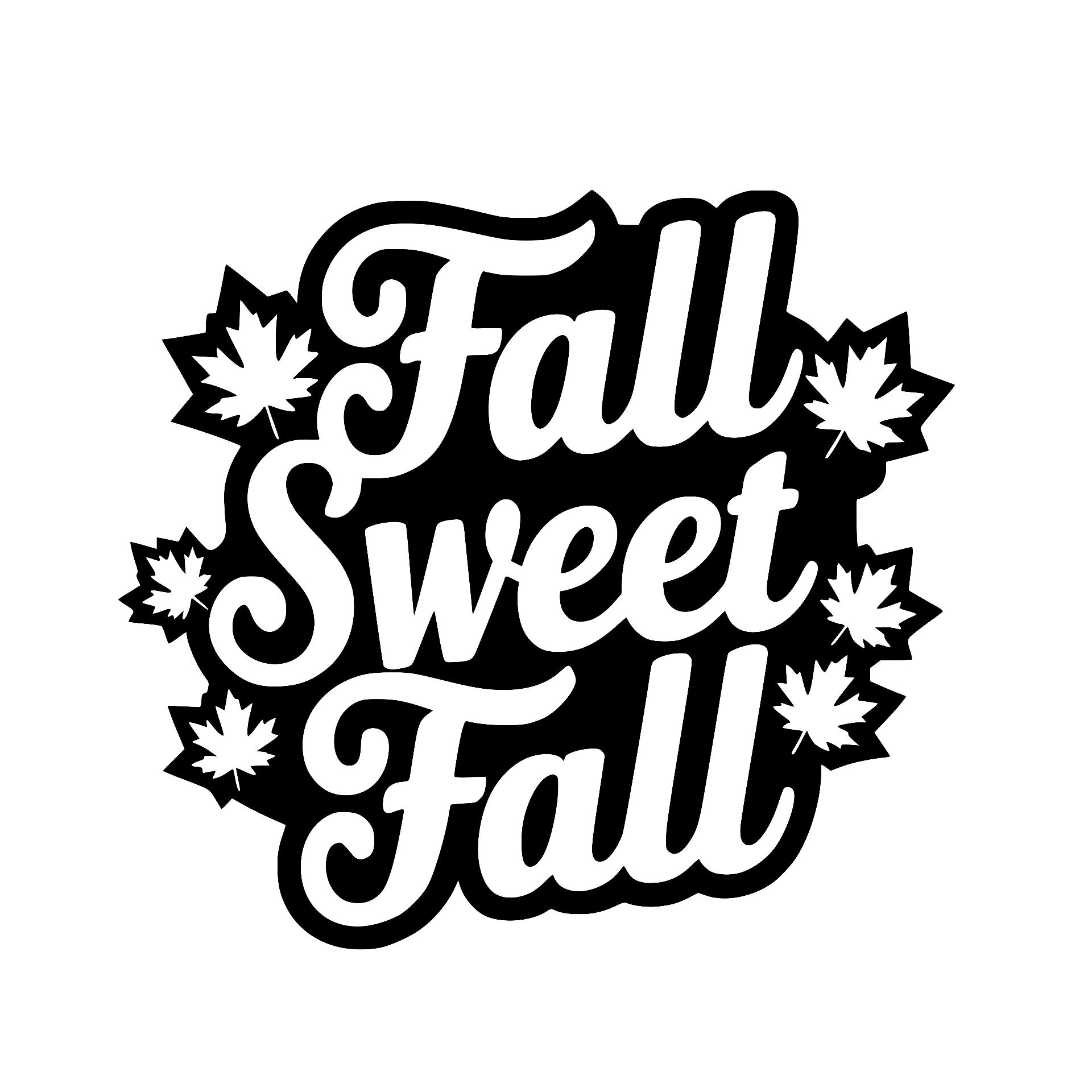 Fall Sweet Fall retro script with maple leaves