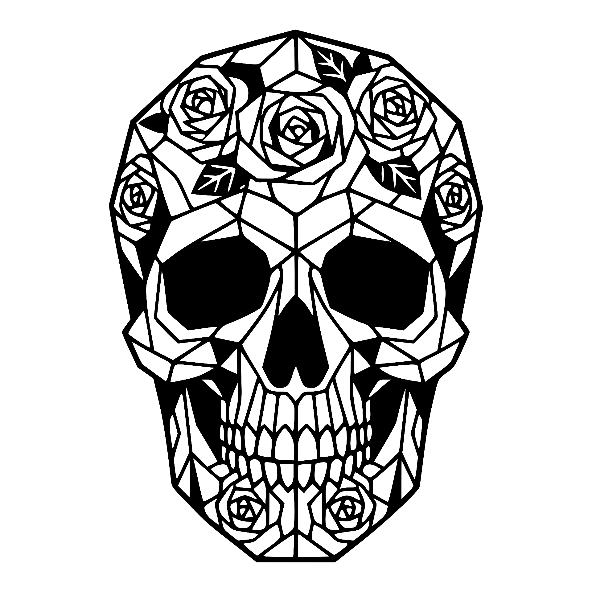 Geometric low-poly skull with roses