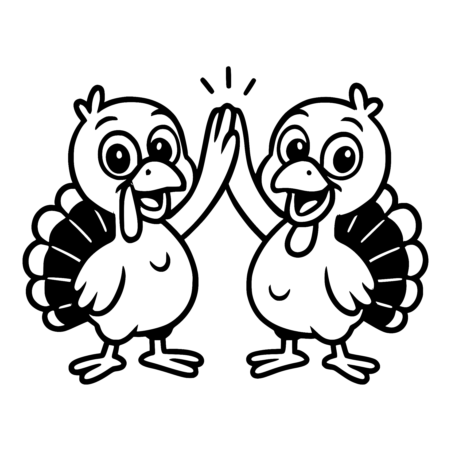 Two happy turkeys high-fiving each other
