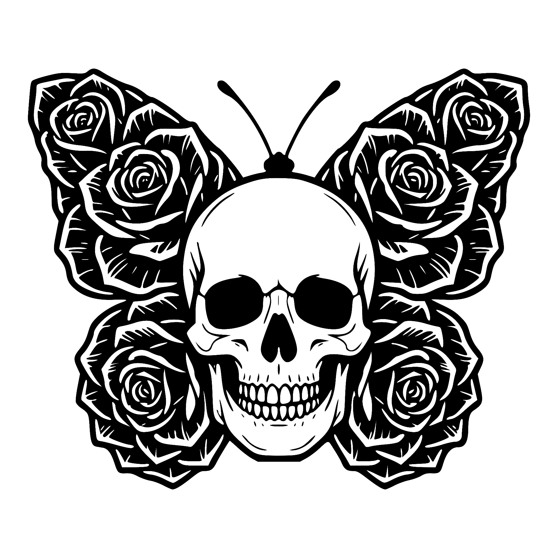 Skull with butterfly wings made of roses