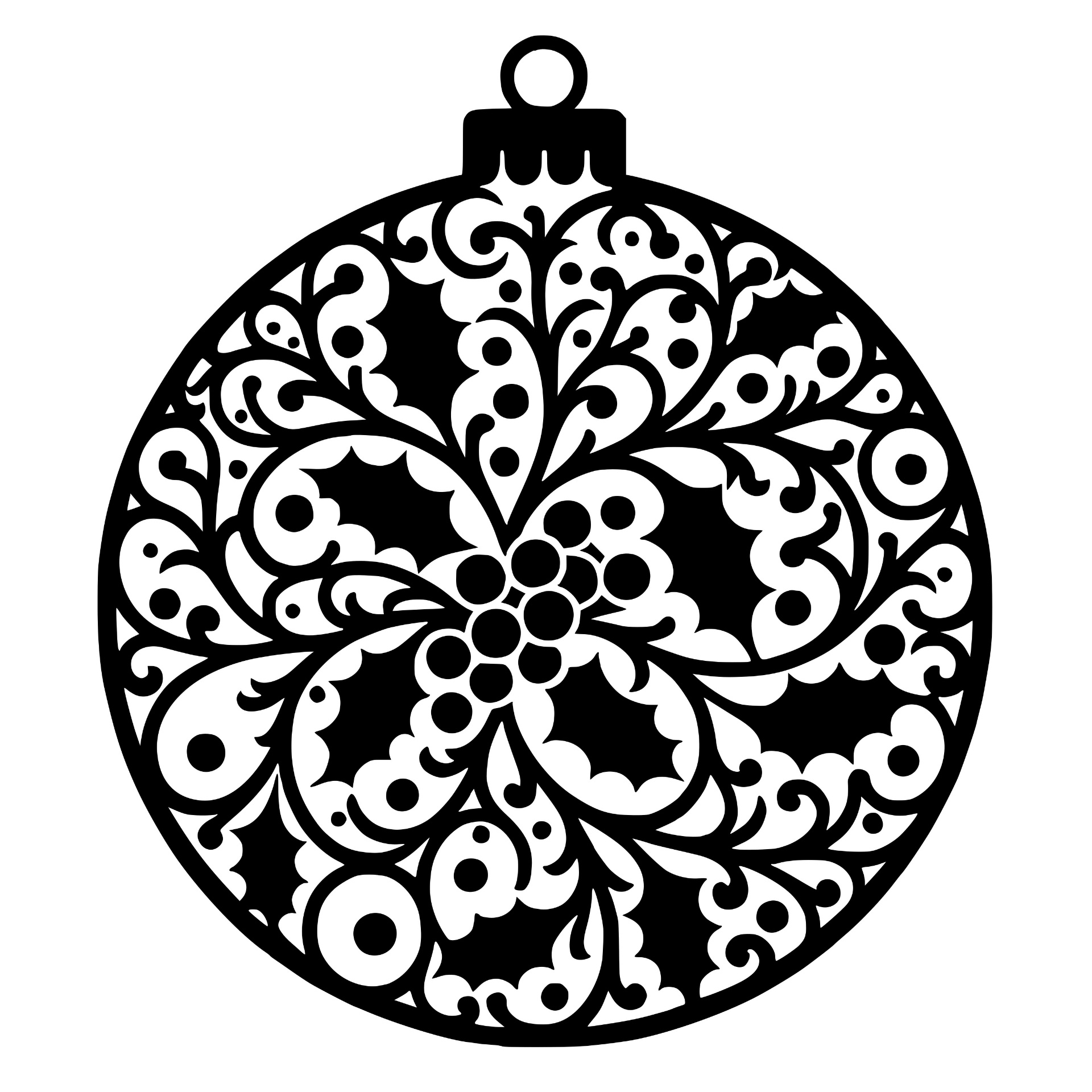 Round ornament with holly berry filigree design