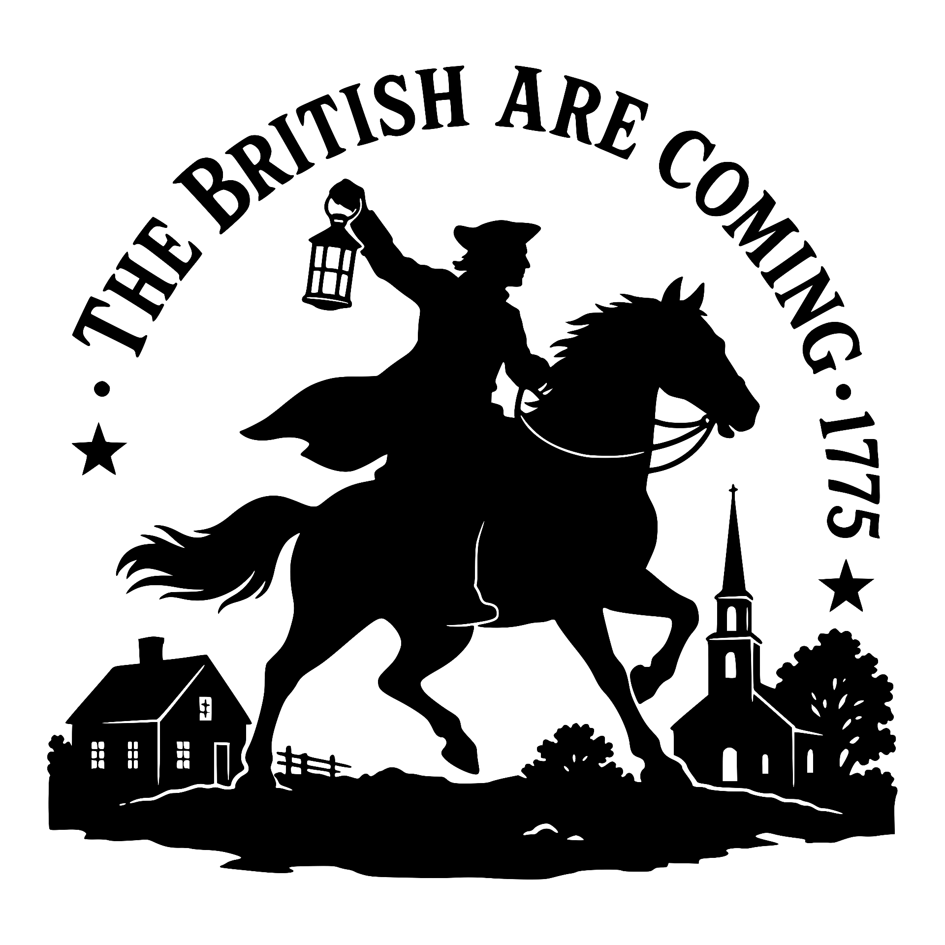 Paul Revere midnight ride silhouette, The British Are Coming 1775