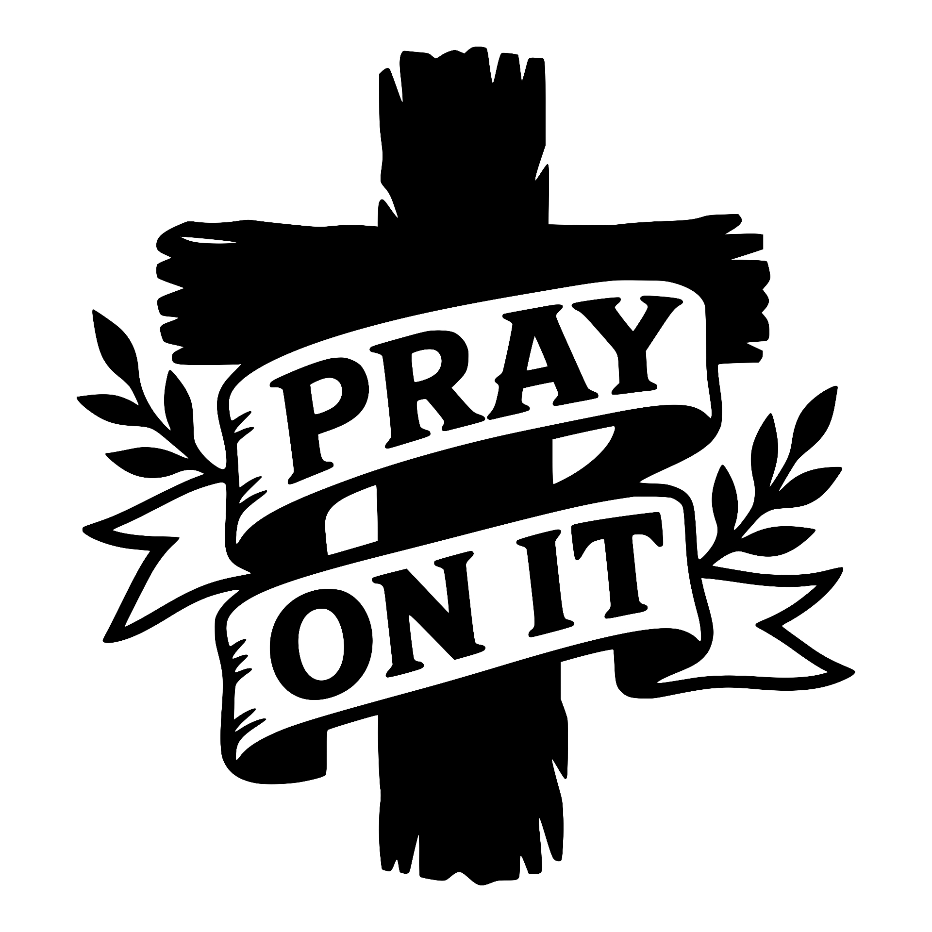 Cross with a Pray On It banner and olive branches