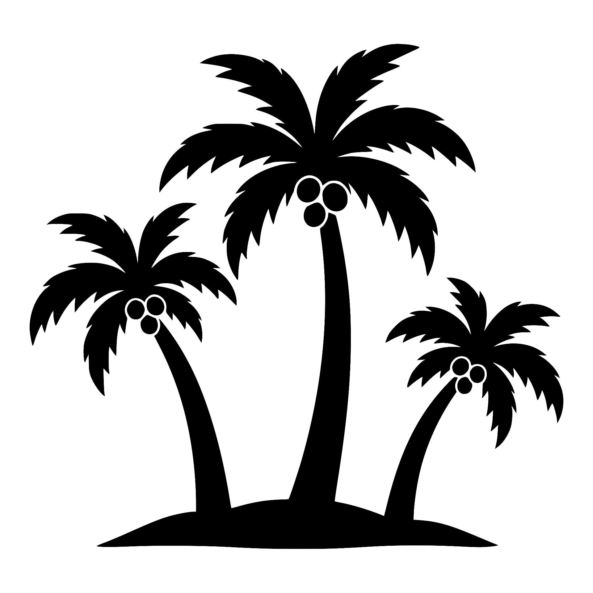 Three palm trees on an island silhouette