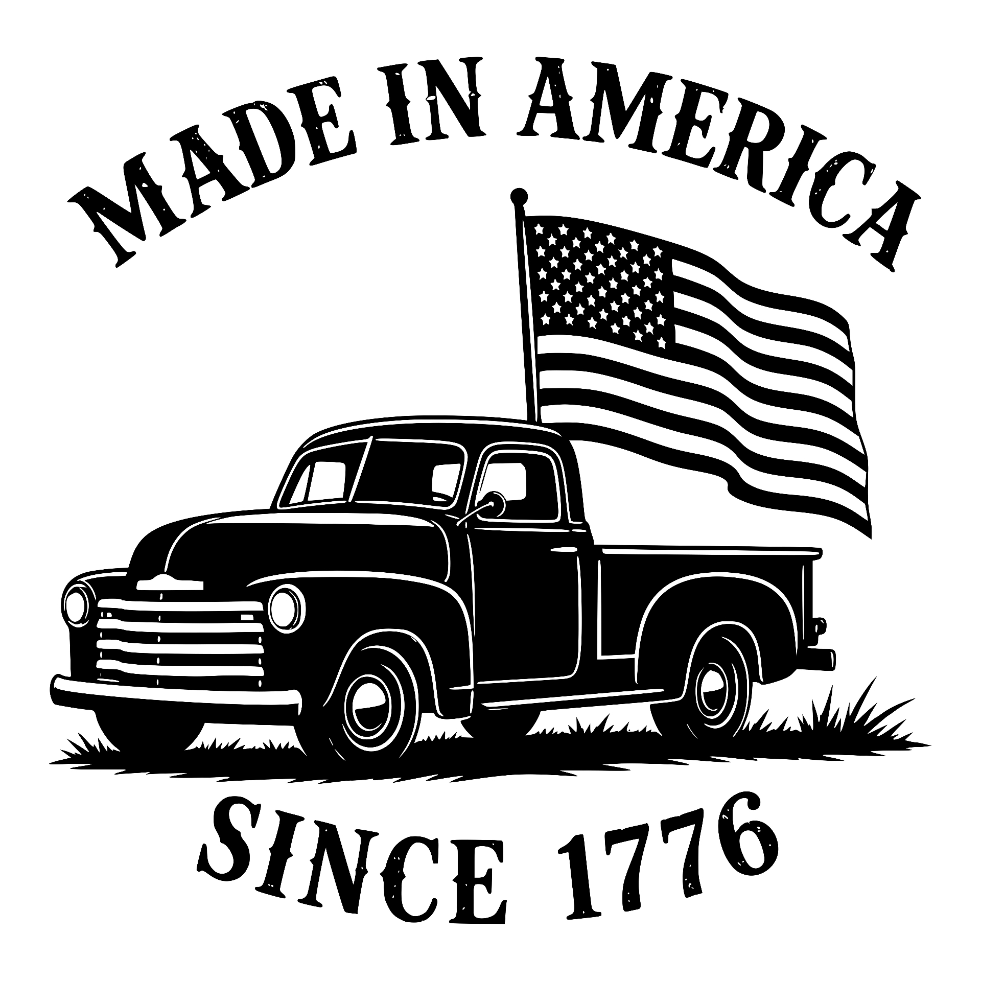 Vintage truck with flag, Made in America Since 1776
