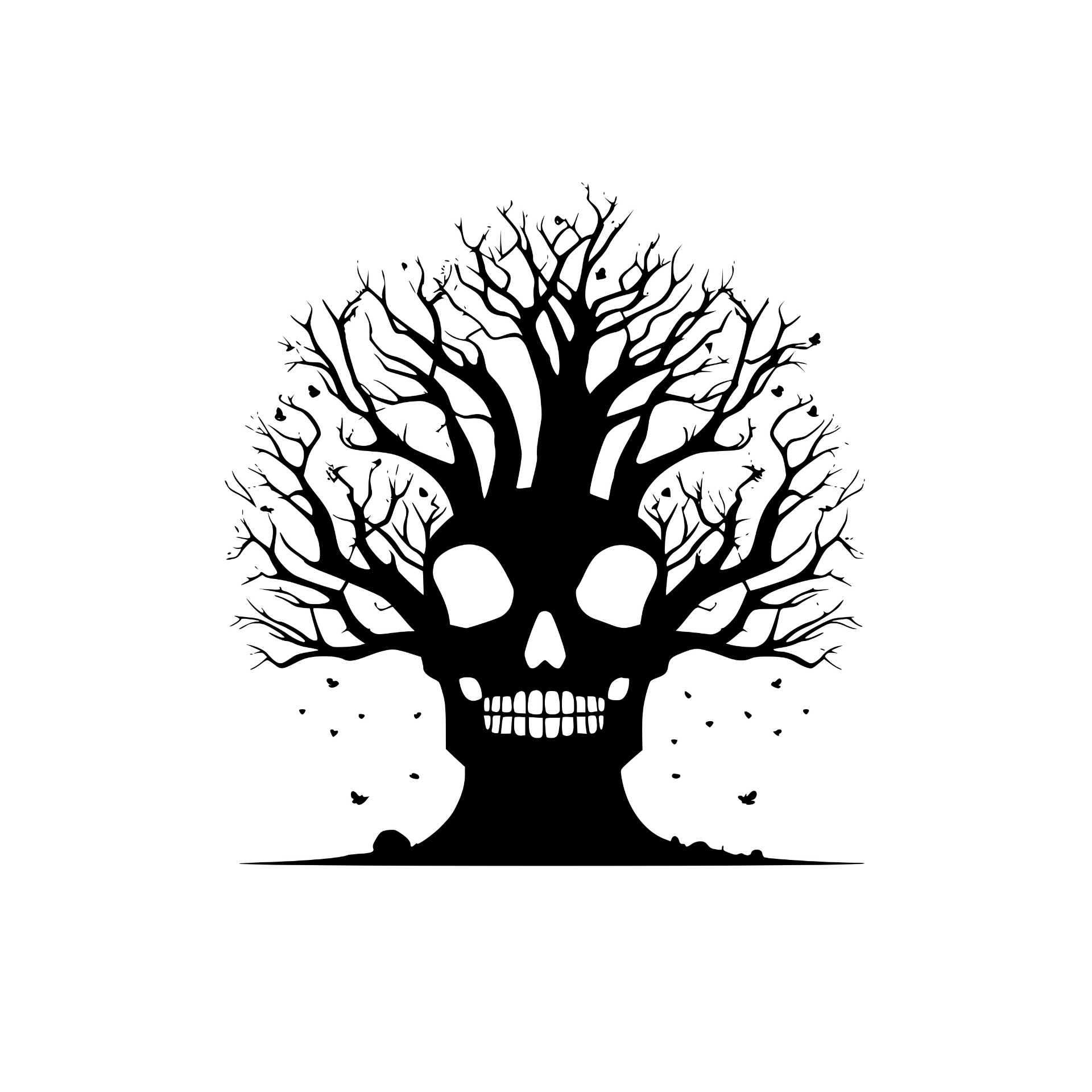 Bare tree silhouette shaped like a skull