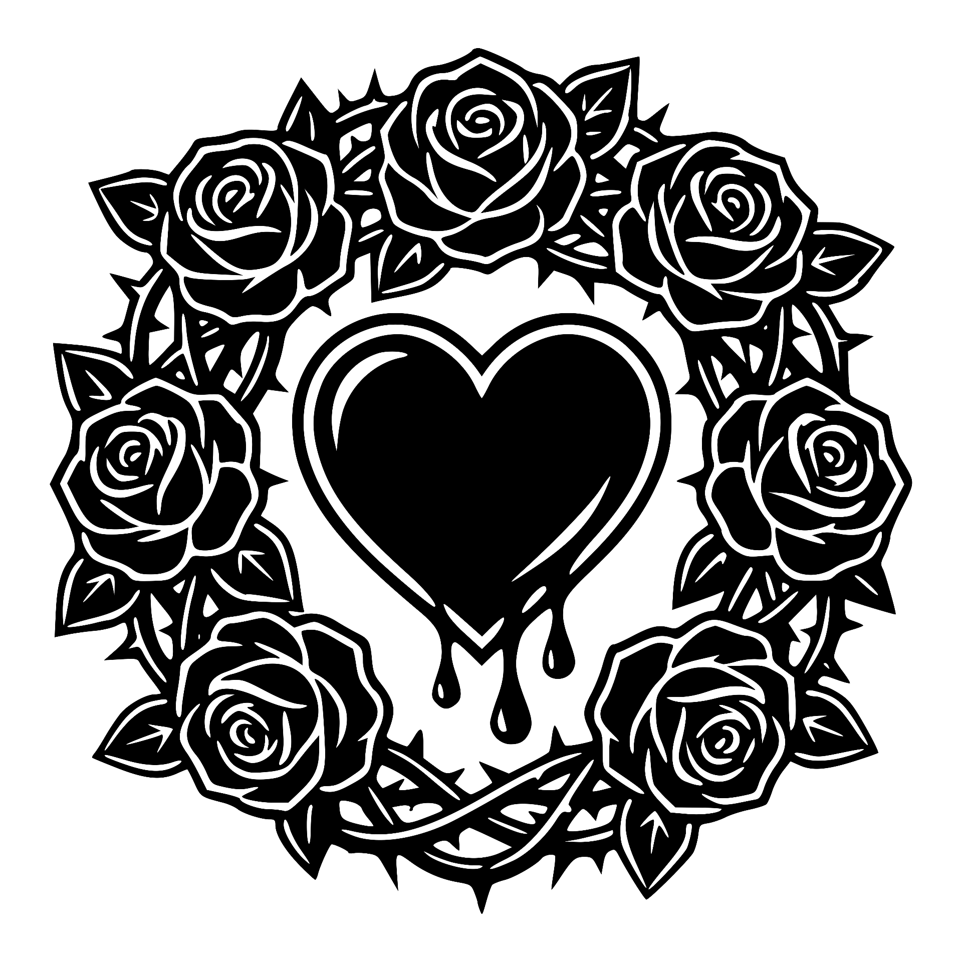Bleeding heart wreathed in roses and thorns