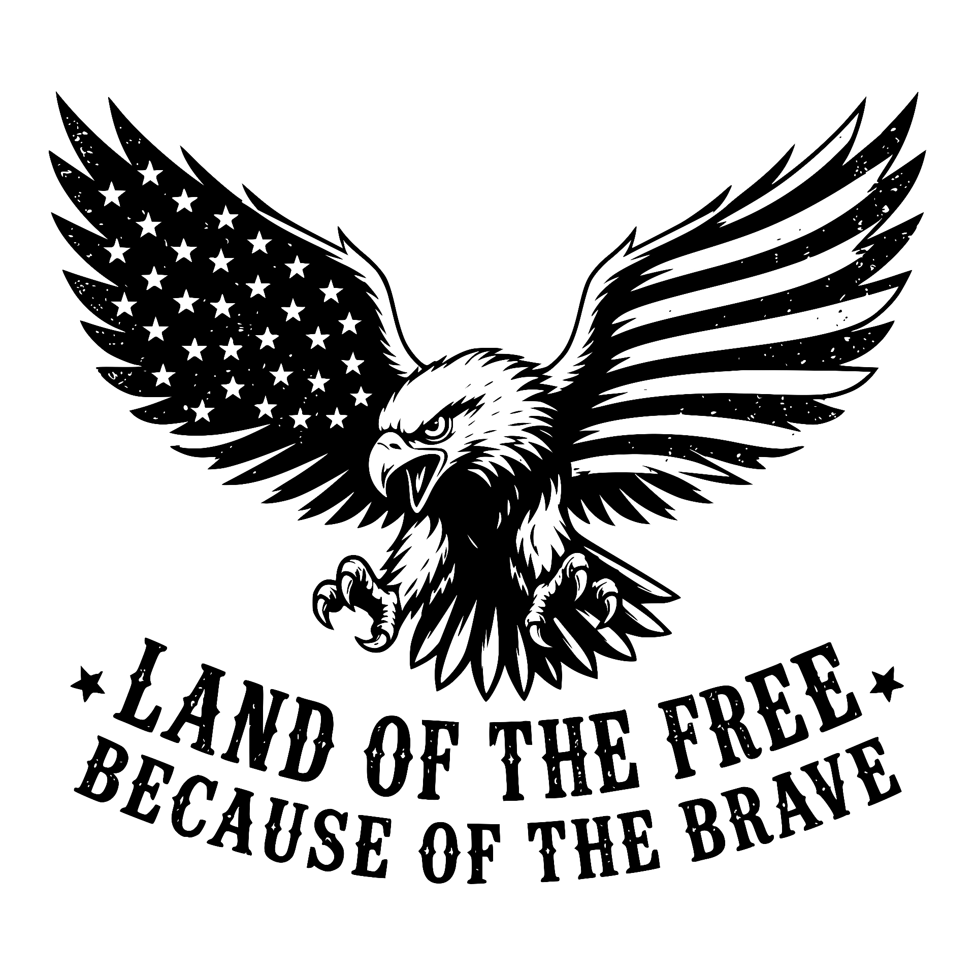 Flying eagle with flag wings, Land of the Free Because of the Brave