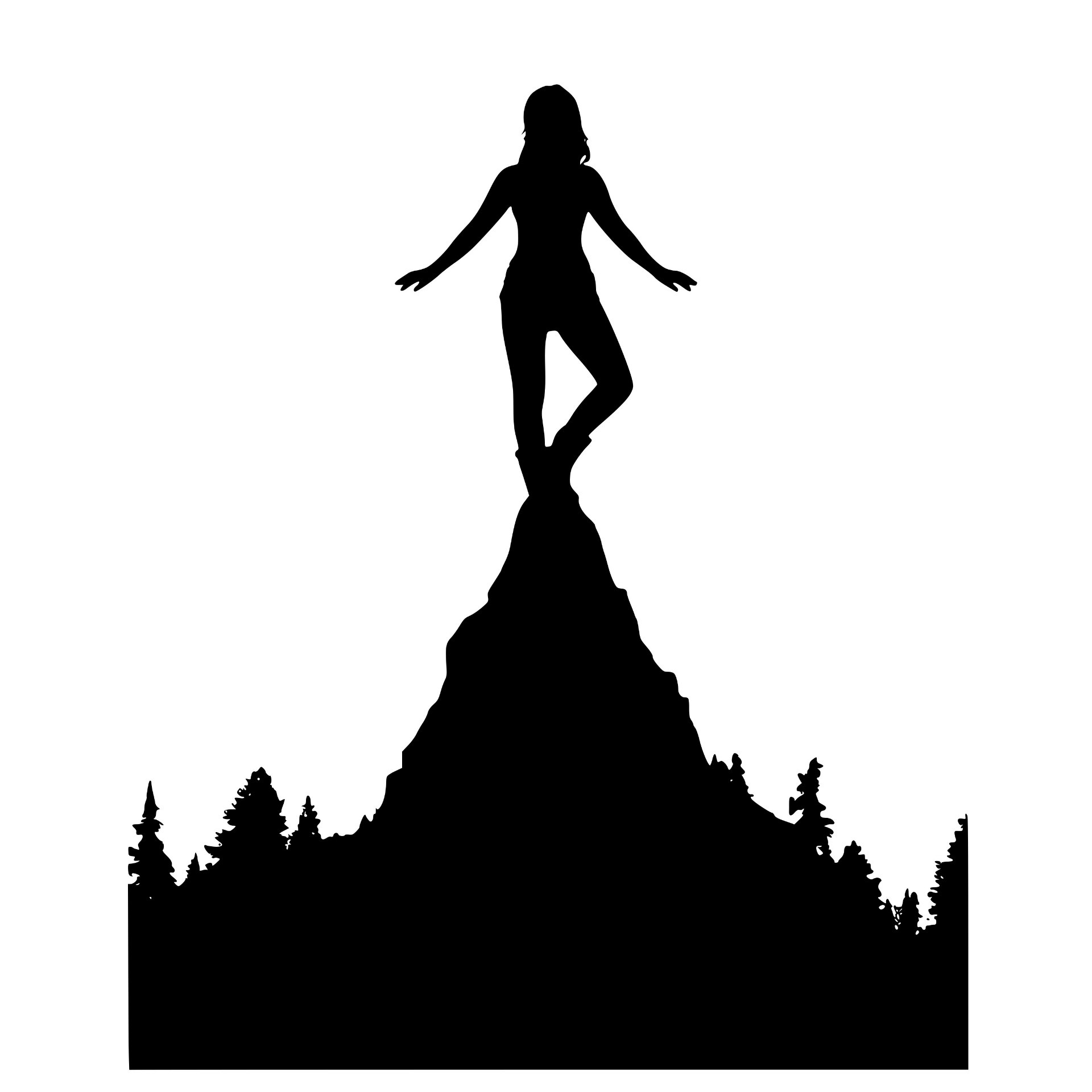 Woman on mountain peak silhouette