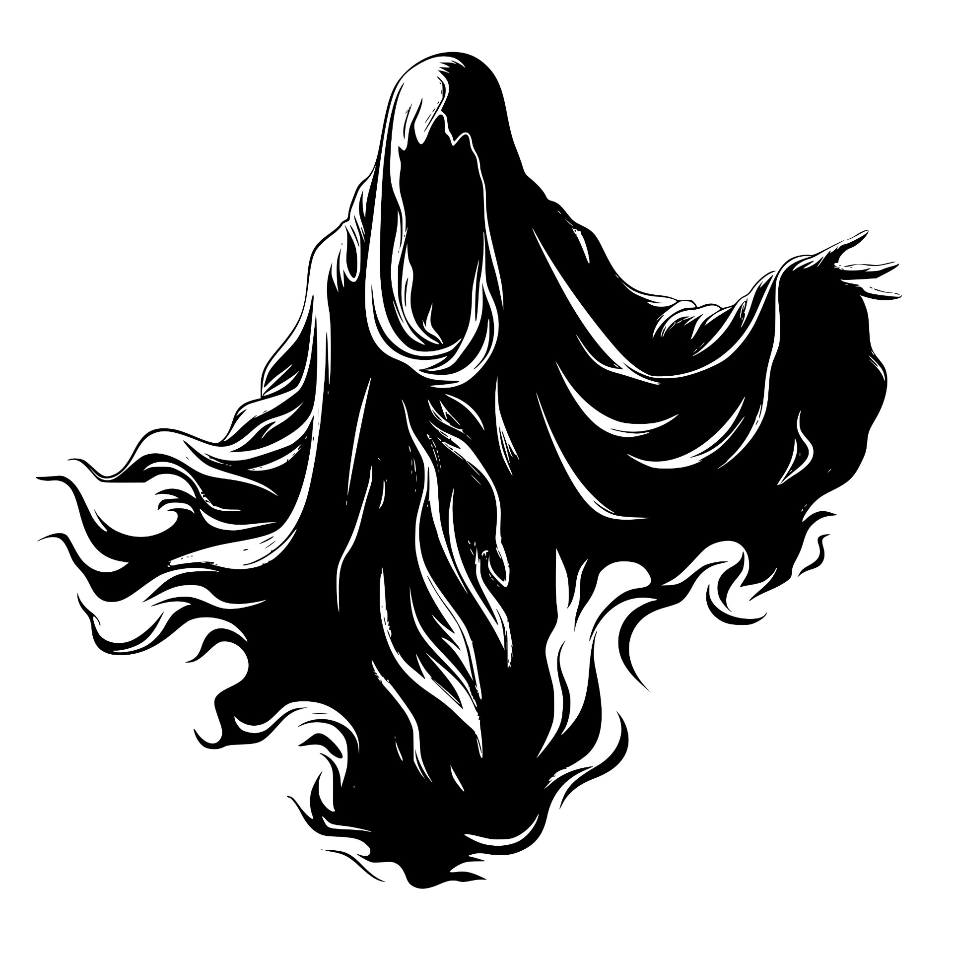 Screaming hooded specter with flowing form