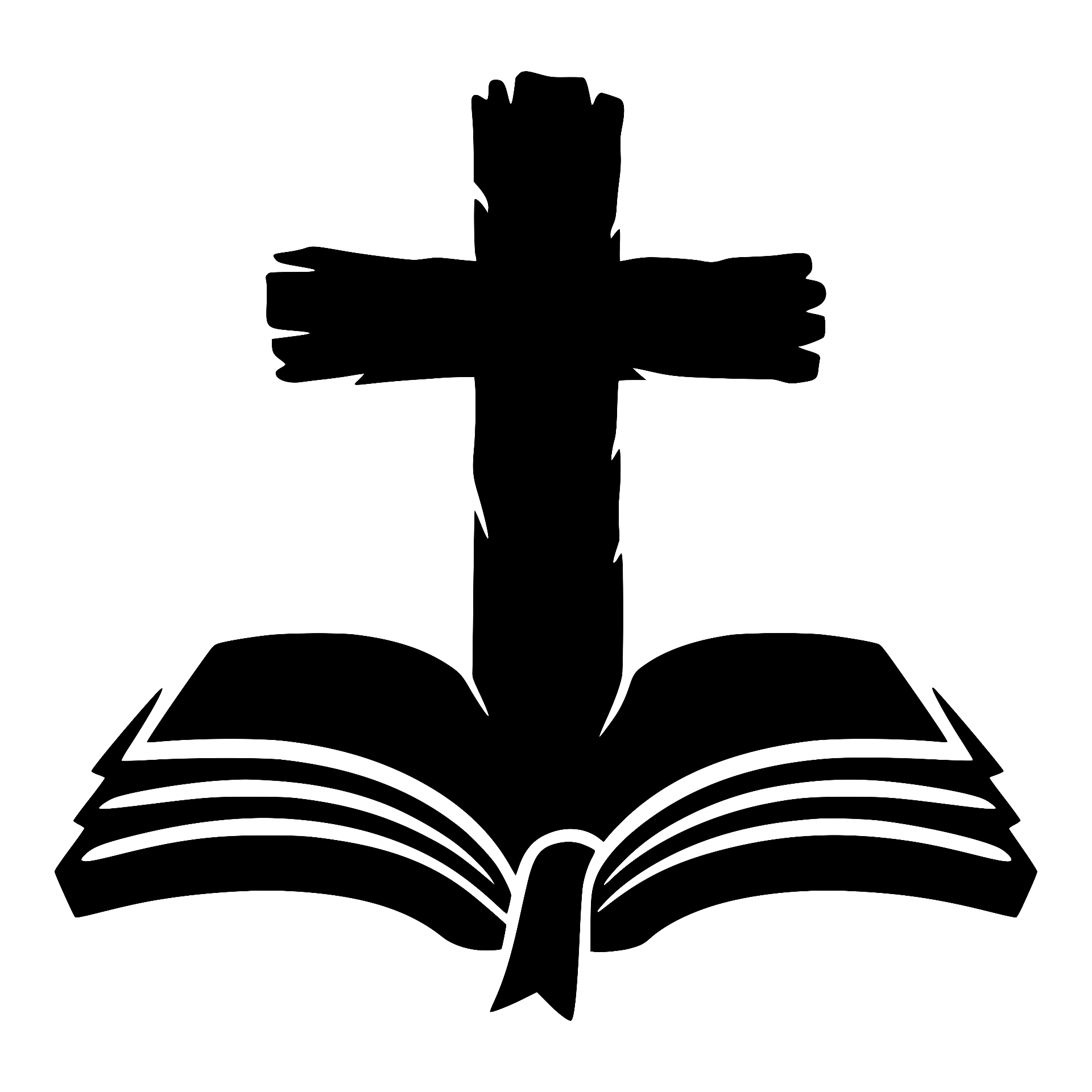 Wooden cross rising from an open Bible