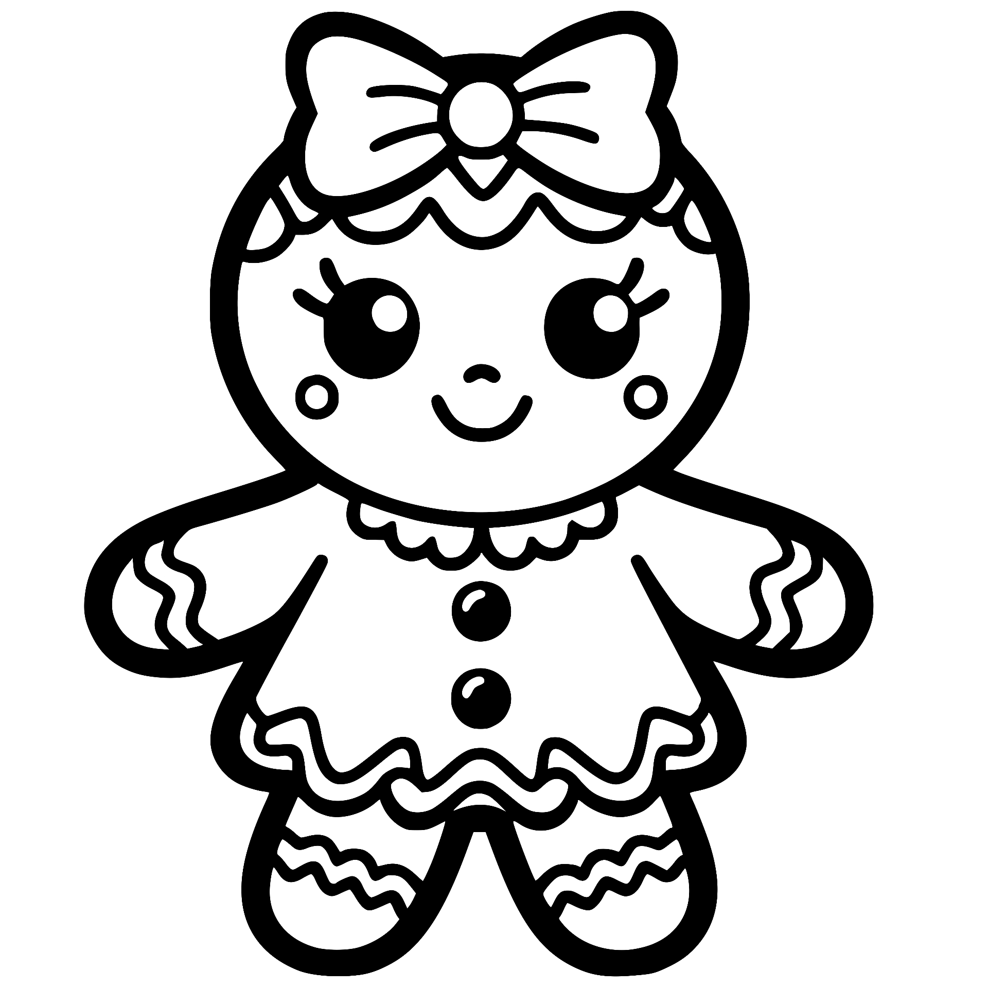 Dressed-up gingerbread girl with bow and ruffled dress