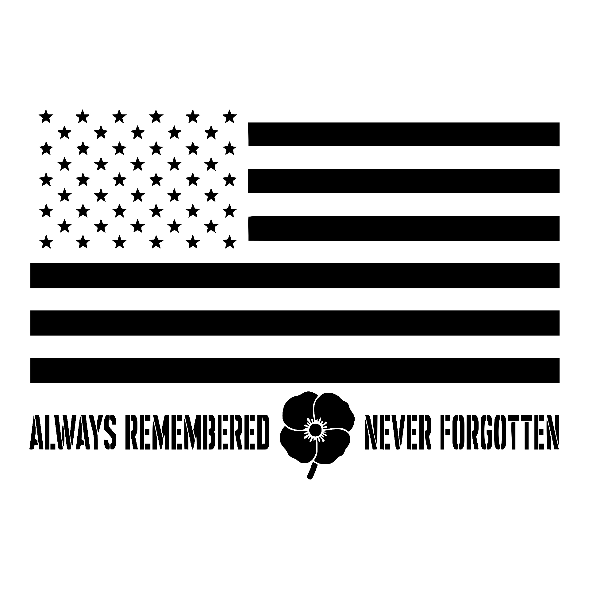 American flag with poppy, Always Remembered Never Forgotten