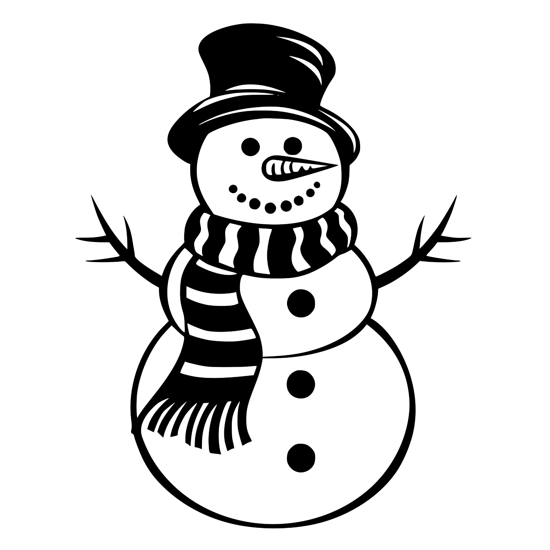 Classic snowman with a top hat and striped scarf
