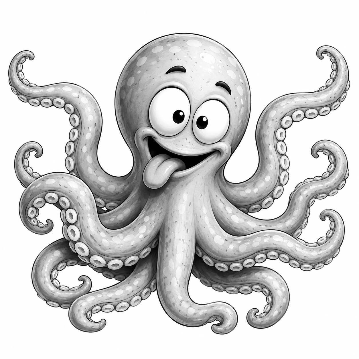 Goofy cartoon octopus with tongue out