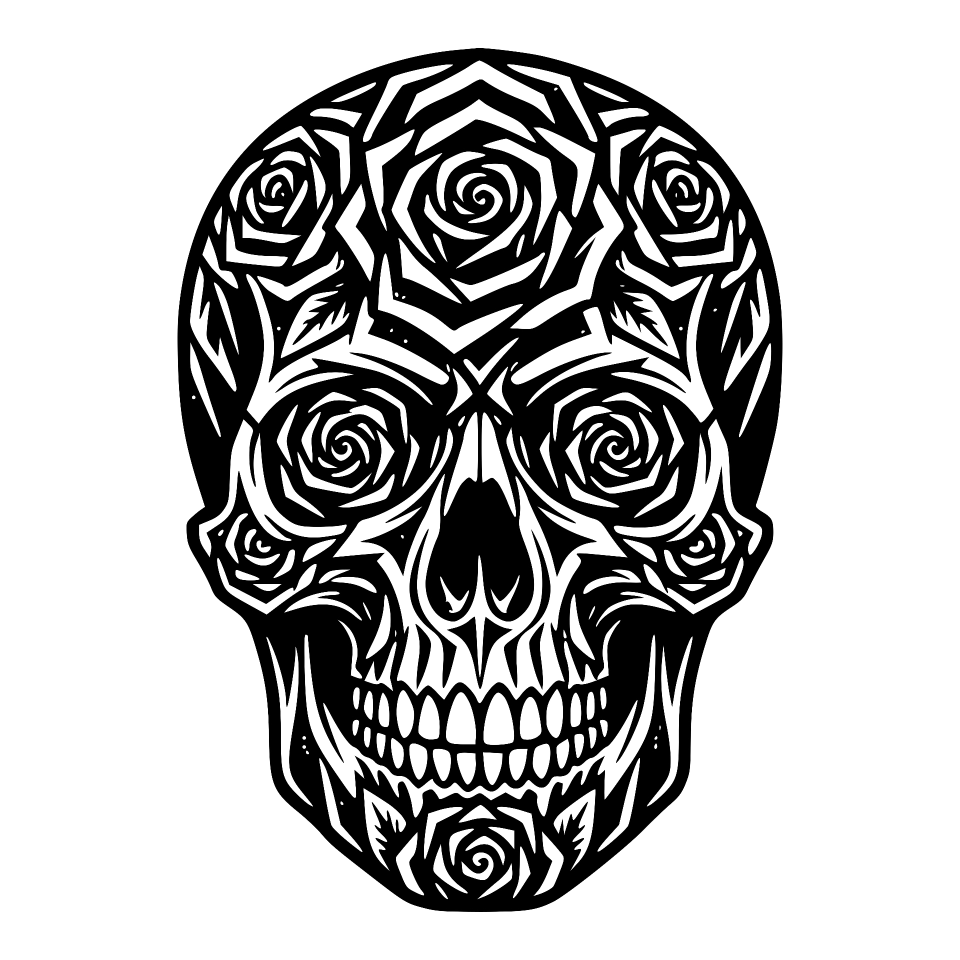 Skull filled with tribal rose pattern
