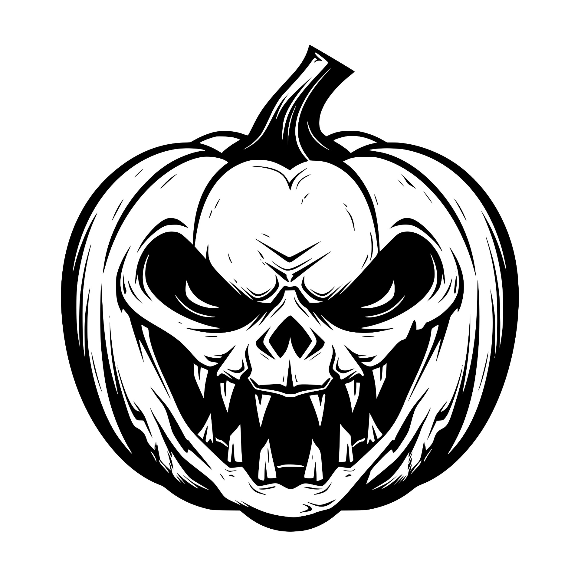 Detailed skull-faced pumpkin with fangs
